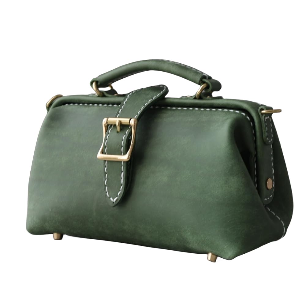 Vintage Green Leather Doctors Bag - Stylish Doctor Style Shoulder Purse with Monogram, Perfect for Everyday Carry & Professional Use | Ideal for Medical Professionals, Students & Vintage Fashion Lovers