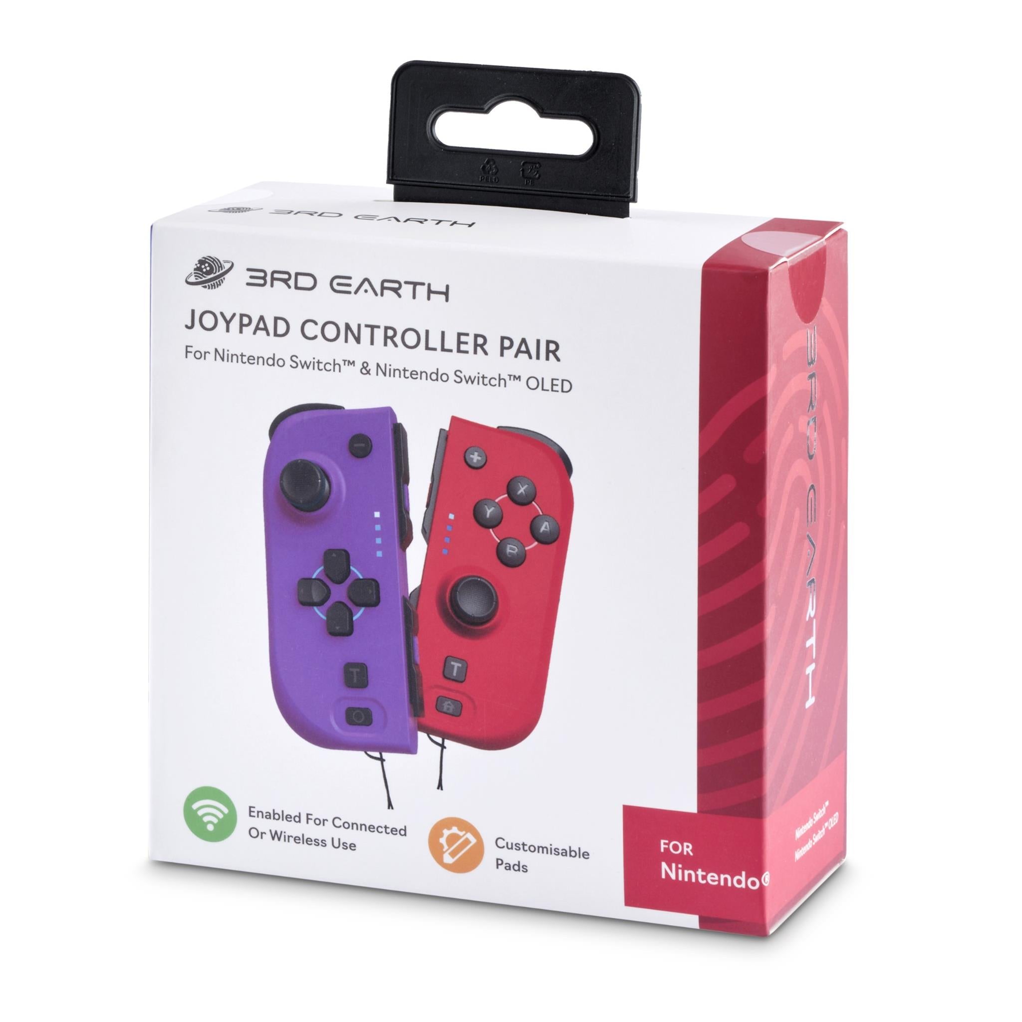 3rd Earth Joy-Con Controller Pair for Nintendo Switch & Switch OLED - Red & Purple - Compatible with Mario Kart, Super Smash Bros, and Multiplayer Gaming