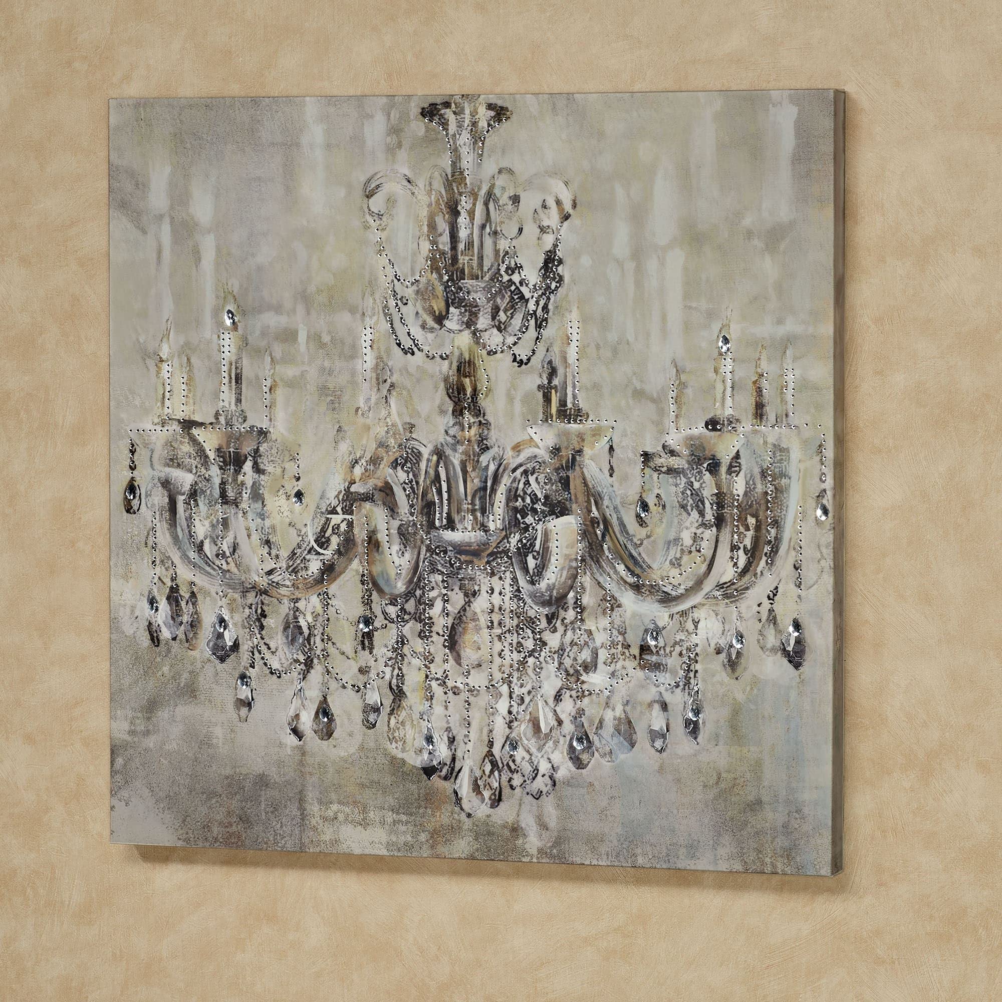 Abstract Elegant Chandelier Giclee Canvas Wall Art - Amber, Beige, Gray, Off-white & Black - 32x32 Inch Square Modern Home Decor - Perfect for Living Room, Bedroom or Office Wall Art