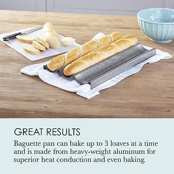 Chicago Metallic Perforated Baguette Pan - Professional Non-Stick French Bread Baking Tray for Homemade Artisan Loaves | Perfect for Home Bakers, Restaurants & Bakeries