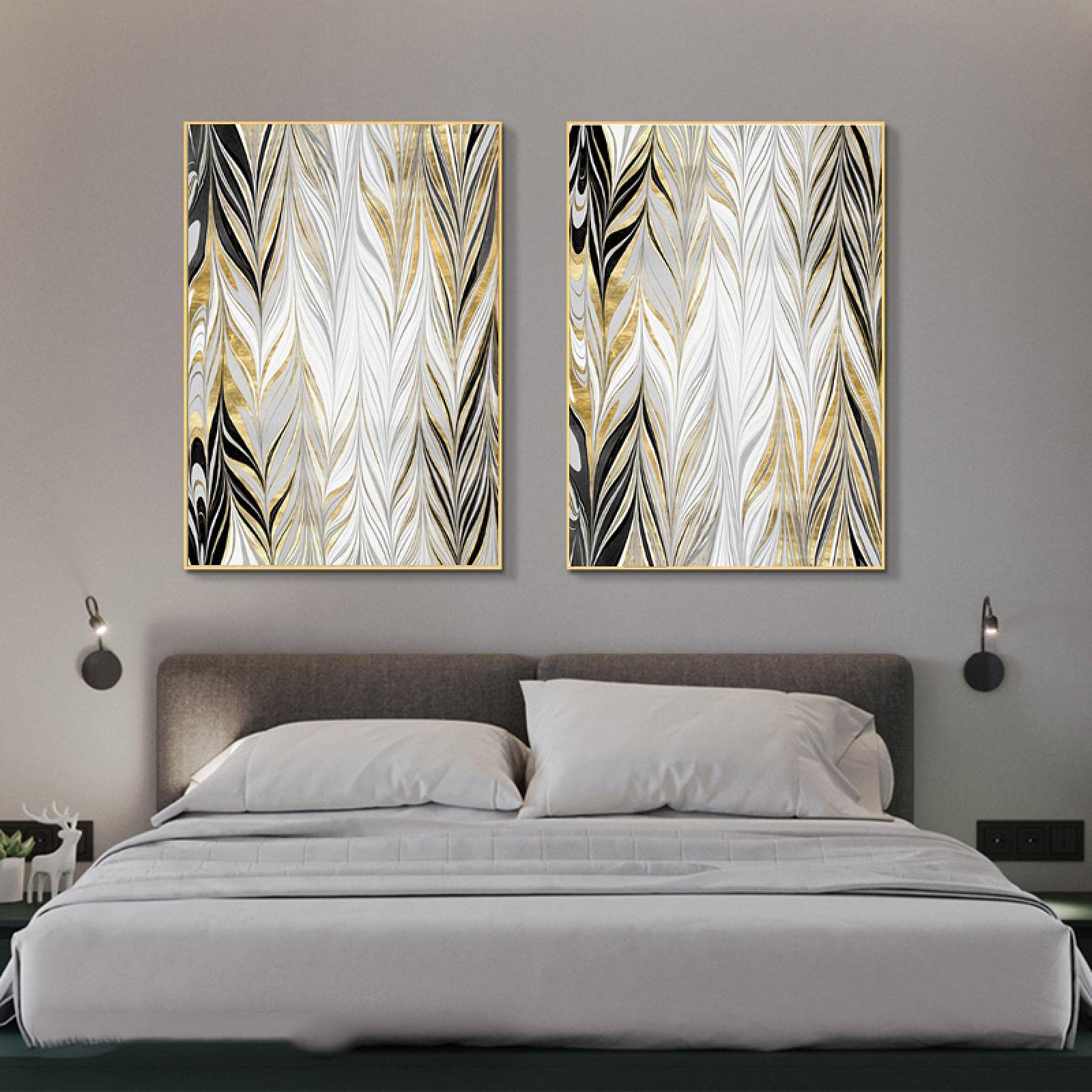 Abstract Golden Leaves Canvas Wall Art Prints - Modern Frameless Painting Poster for Living Room & Home Decor - 50x70cm Set of 2 | Perfect for Bedroom, Office & Gift Giving