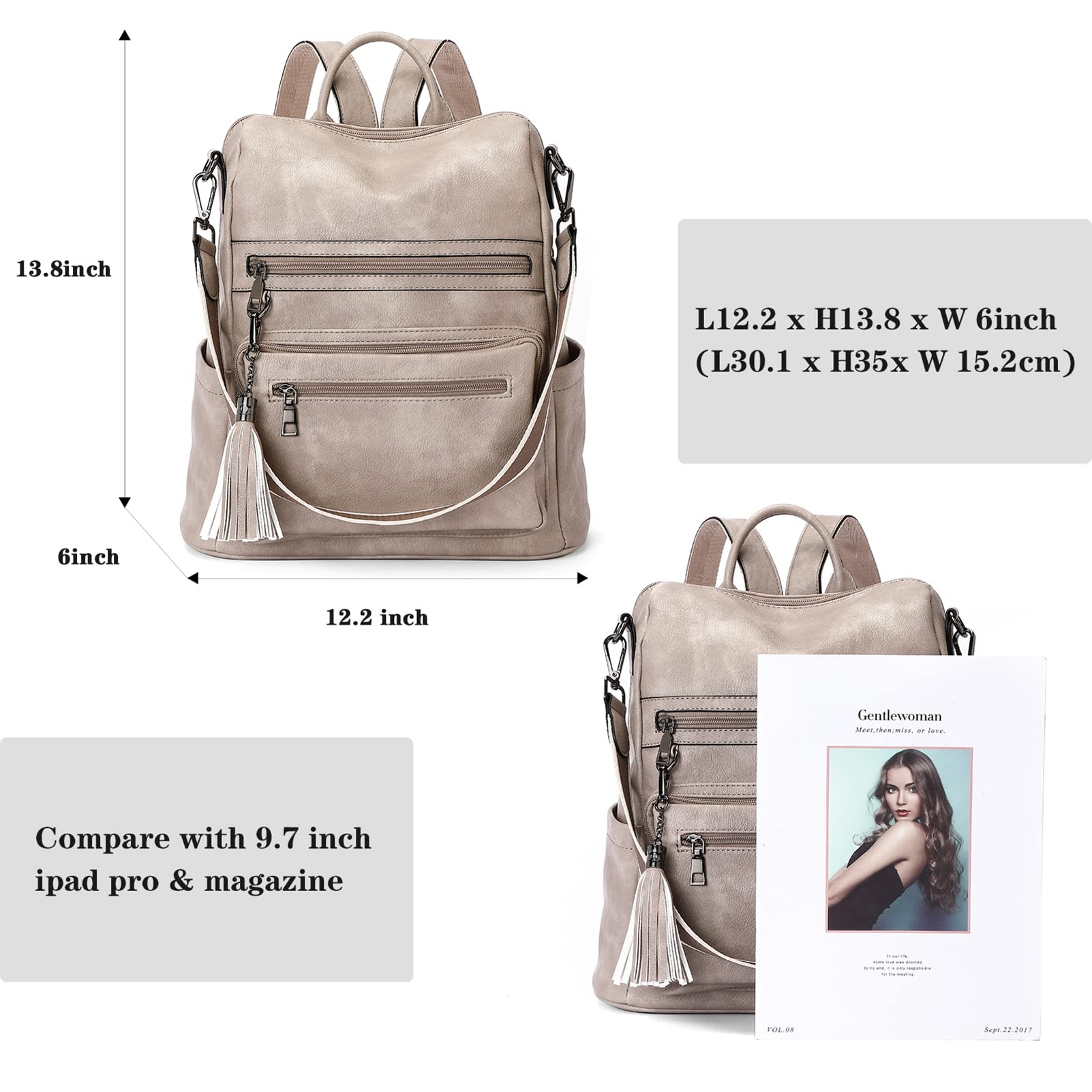 BROMEN Women's Fashion Leather Backpack Purse - Large Designer Shoulder Bag for Travel, Work & Daily Use | Stylish & Functional Handbag for Commuting, Shopping & Outings