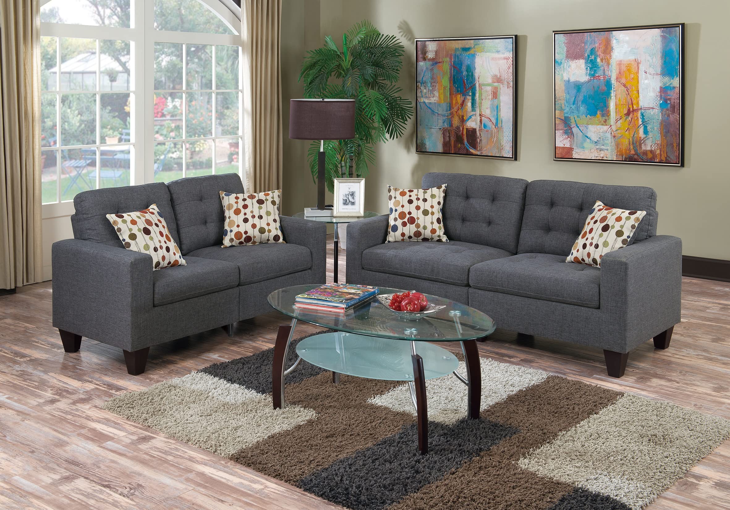 Merax 2-Piece Upholstered Living Room Sofa Set - 3-Seater Couch & Loveseat with Tufted Polyfiber Design & Pillow Cushions | Solid Pine Frame | Perfect for Small Spaces, Apartments, Home Office & Cozy Living Rooms