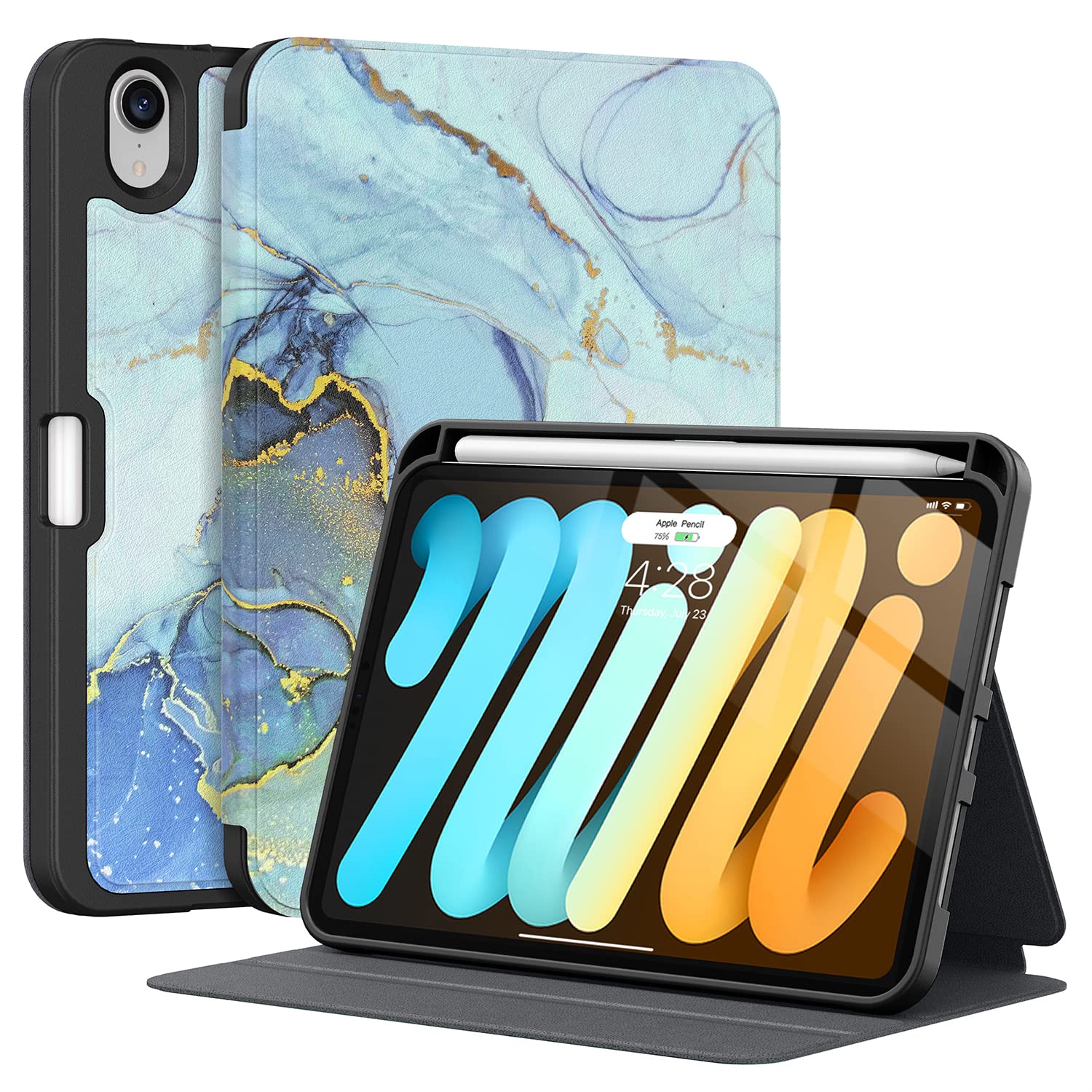 Supveco Slim Protective Case for iPad Mini 7 (A17 Pro) 2024 & iPad Mini 6 2021 8.3 Inch - Shockproof TPU Cover with Pencil Holder & Auto Wake/Sleep Feature - Perfect for Work, Travel & School - Blue
