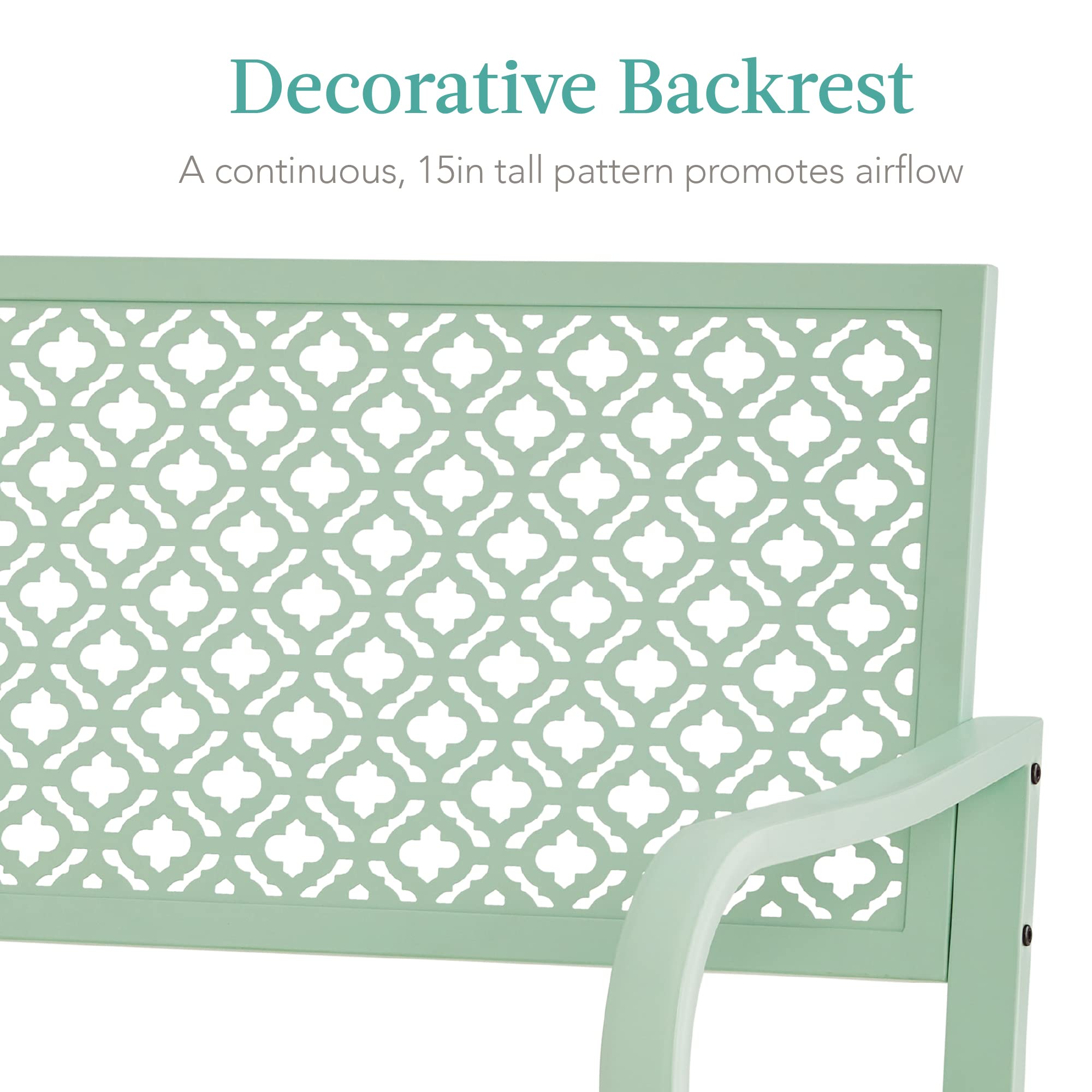 Best Choice Products 2-Person Outdoor Metal Bench with Geometric Backrest - 790lb Weight Capacity, Mint Green Steel Garden Bench for Patio, Porch, Entryway - Perfect for Outdoor Relaxation and Garden Decor