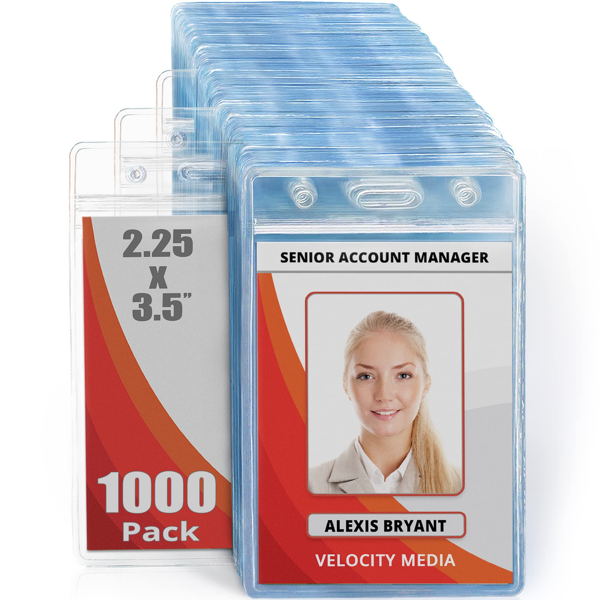 Mifflin USA 1000 Pack Clear Plastic Waterproof ID Badge Holders (2.25x3.5 Inch) with Zipper - Vertical Hanging Resealable Name Card Holders for Events, Conferences & Workplace Security Badges