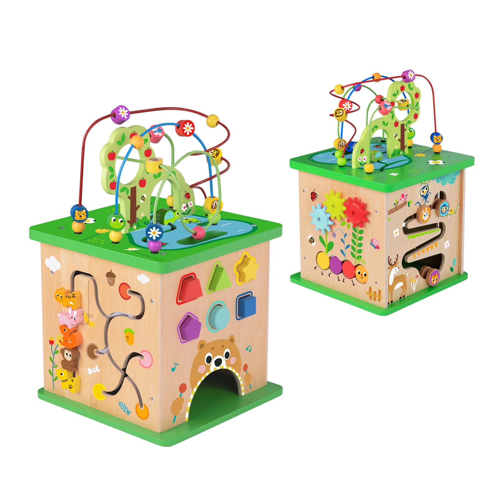 TOOKYLAND 5-in-1 Wooden Activity Play Cube for Toddlers - 23