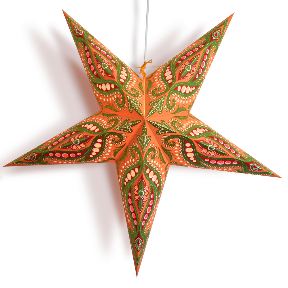 24 Orange Bloom Glitter Paper Star Lanterns - Hanging Wedding & Party Decorations for Indoor/Outdoor Events, Baby Showers & Festive Celebrations