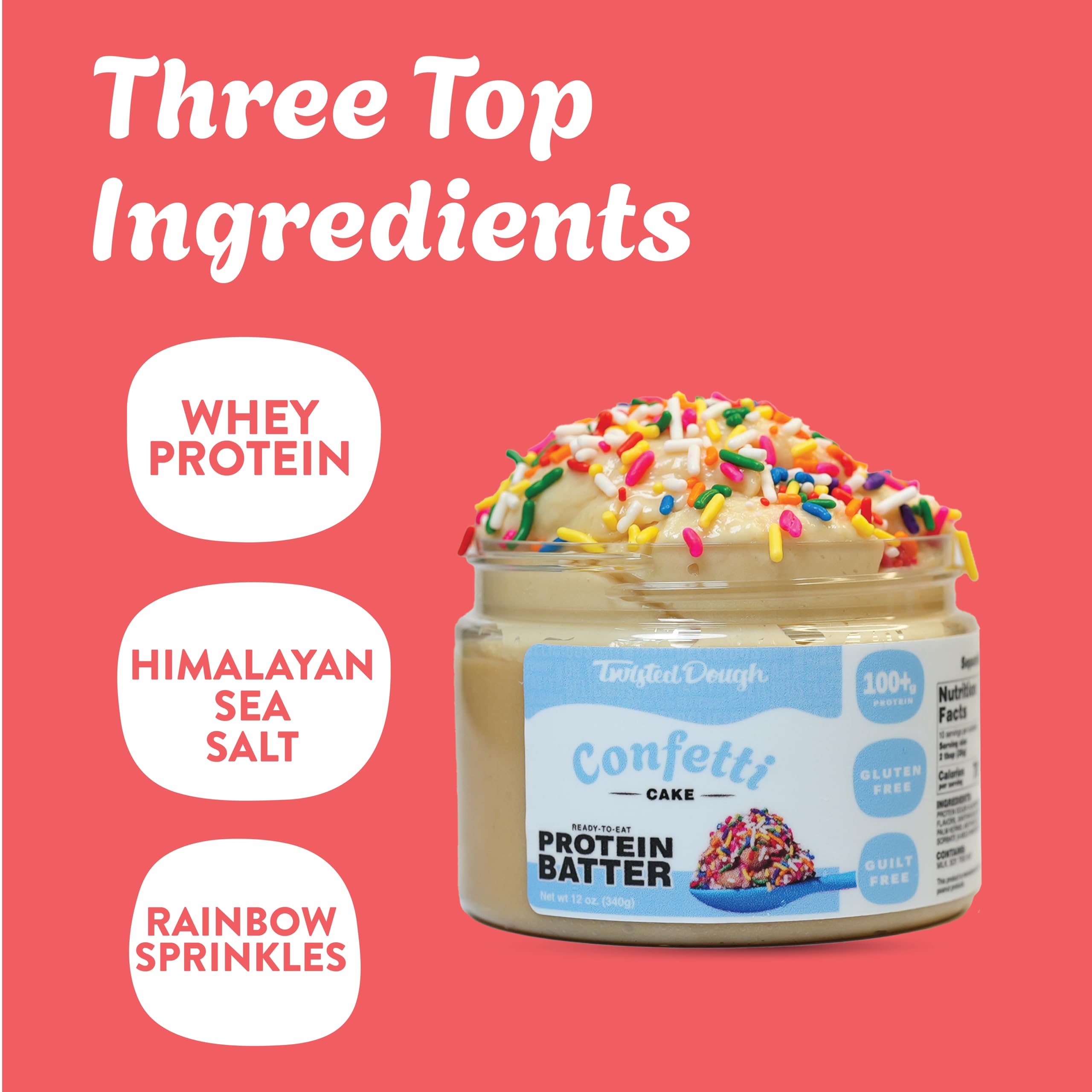 Twisted Dough - 2 Pack Confetti Batter Protein Cookie Dough | Healthy Ready-to-Eat Dessert with 100g Whey Protein per Jar | On-the-Go Snack for Gym, Work & Travel | Gluten-Free High-Protein Cookie Dough