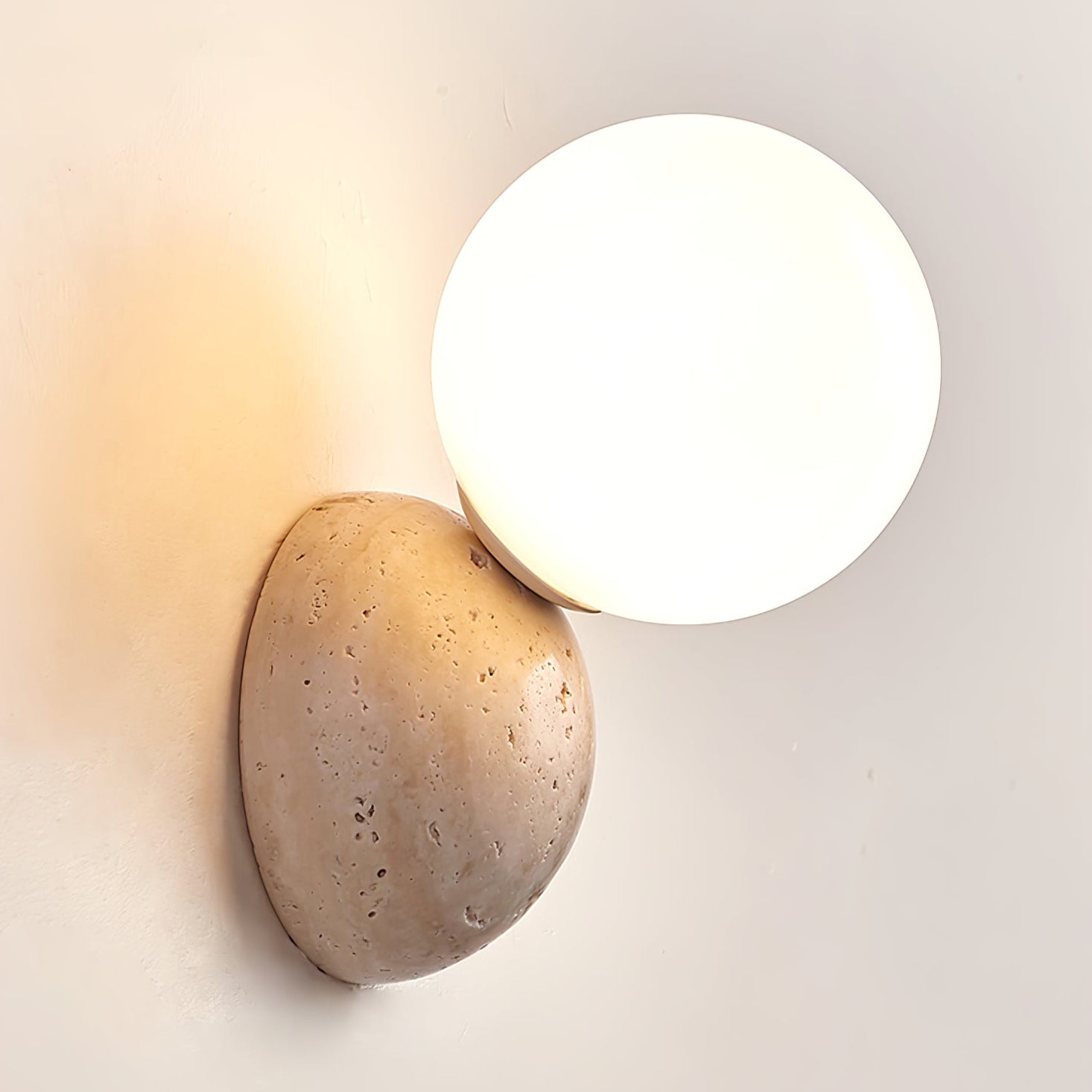 Celestial Travertine Wall Sconce - Modern Stone Light Fixture for Bedroom, Living Room & Hallway Decor - Indoor Wall Mounted Lighting