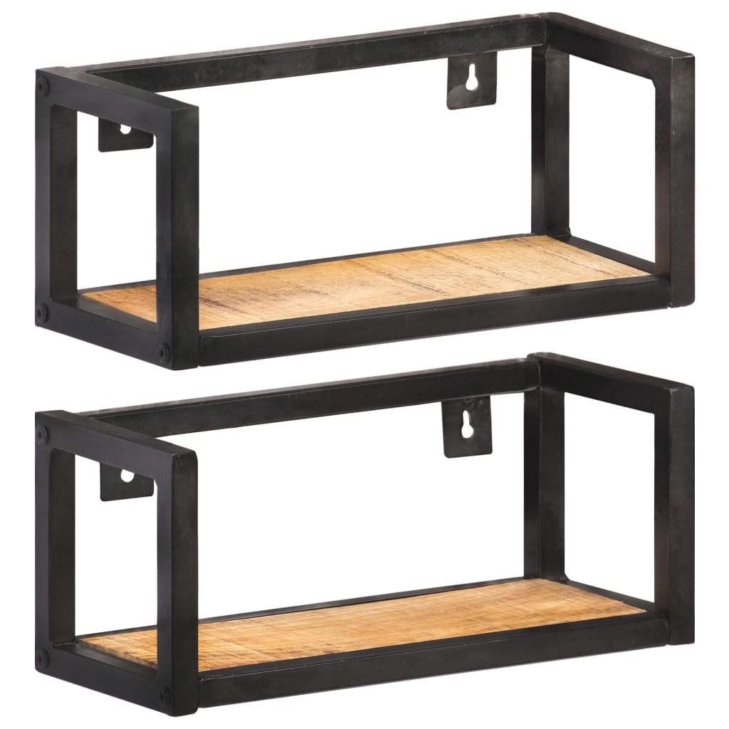 WELLIKEA 2-Pack 15.7 Inch Wall Shelves - Rustic Mango Wood Floating Shelves for Living Room, Bedroom, Bathroom & Kitchen Storage Decor