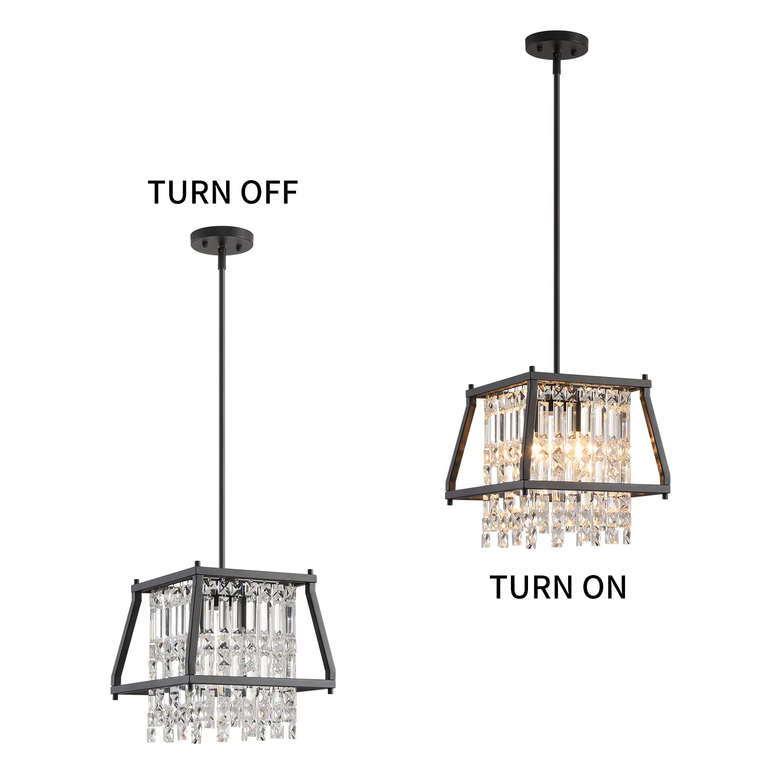 LMQNINE Farmhouse Chandelier - 11.81 Inch Black Metal Crystal Pendant Light for Kitchen Island, Dining Room, Living Room - Flat & Inclined Ceiling (Trapezoid Design) - Perfect for Rustic, Modern & Farmhouse Decor