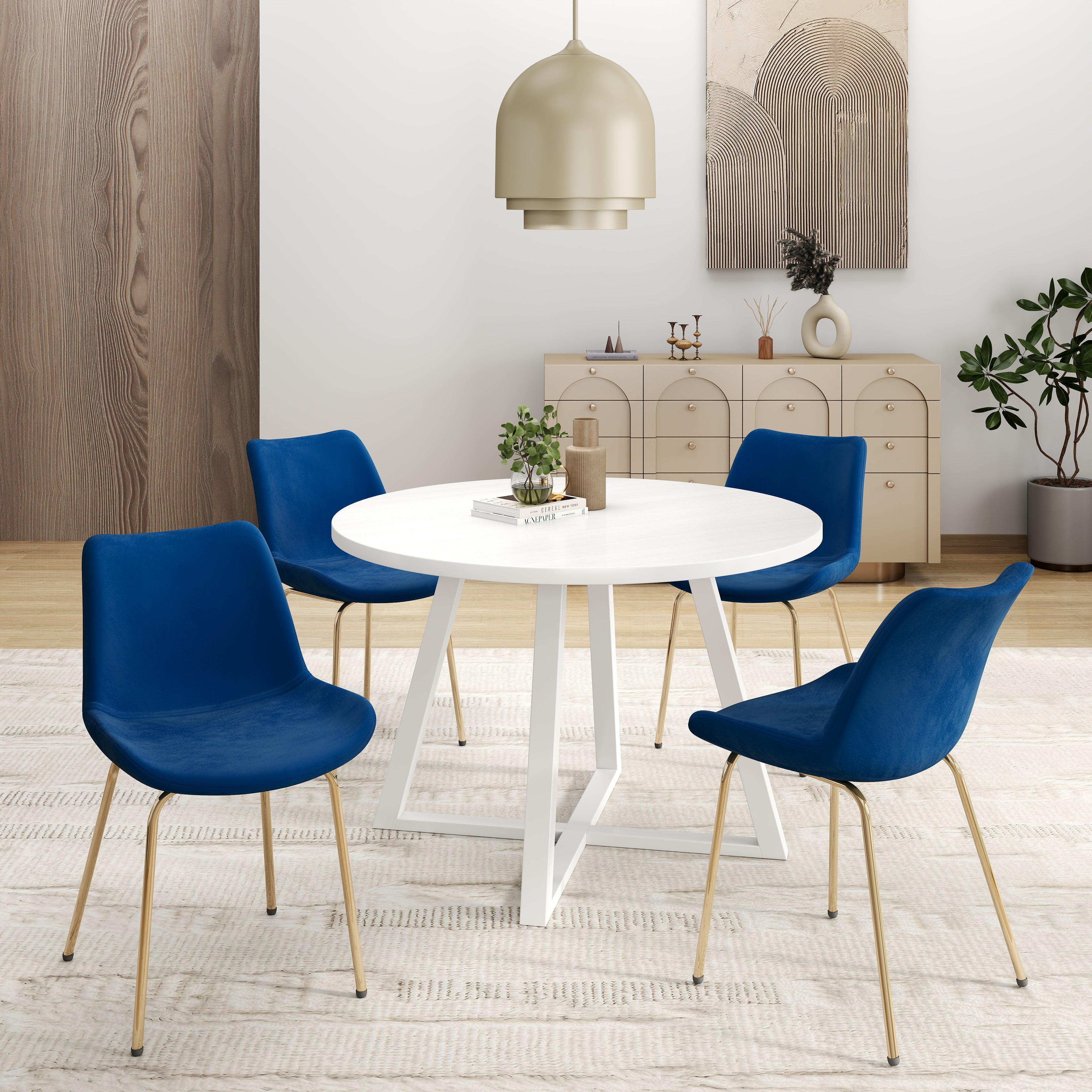 Roundhill Furniture Avant 5-Piece Round Dining Set with Table and 4 Side Chairs - Perfect for Small Spaces, Breakfast Nooks & Intimate Gatherings