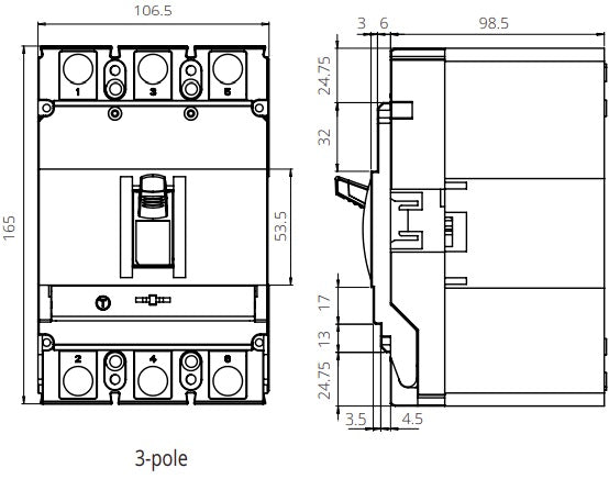 FGM6S 4P 250H 125A 4 Pole Moulded Case Circuit Breaker (MCCB) - Thermal Fixed Type, 125 Amp 400/690VAC, 36kA ICS - Ideal for Industrial Electrical Panels and Commercial Power Distribution Systems