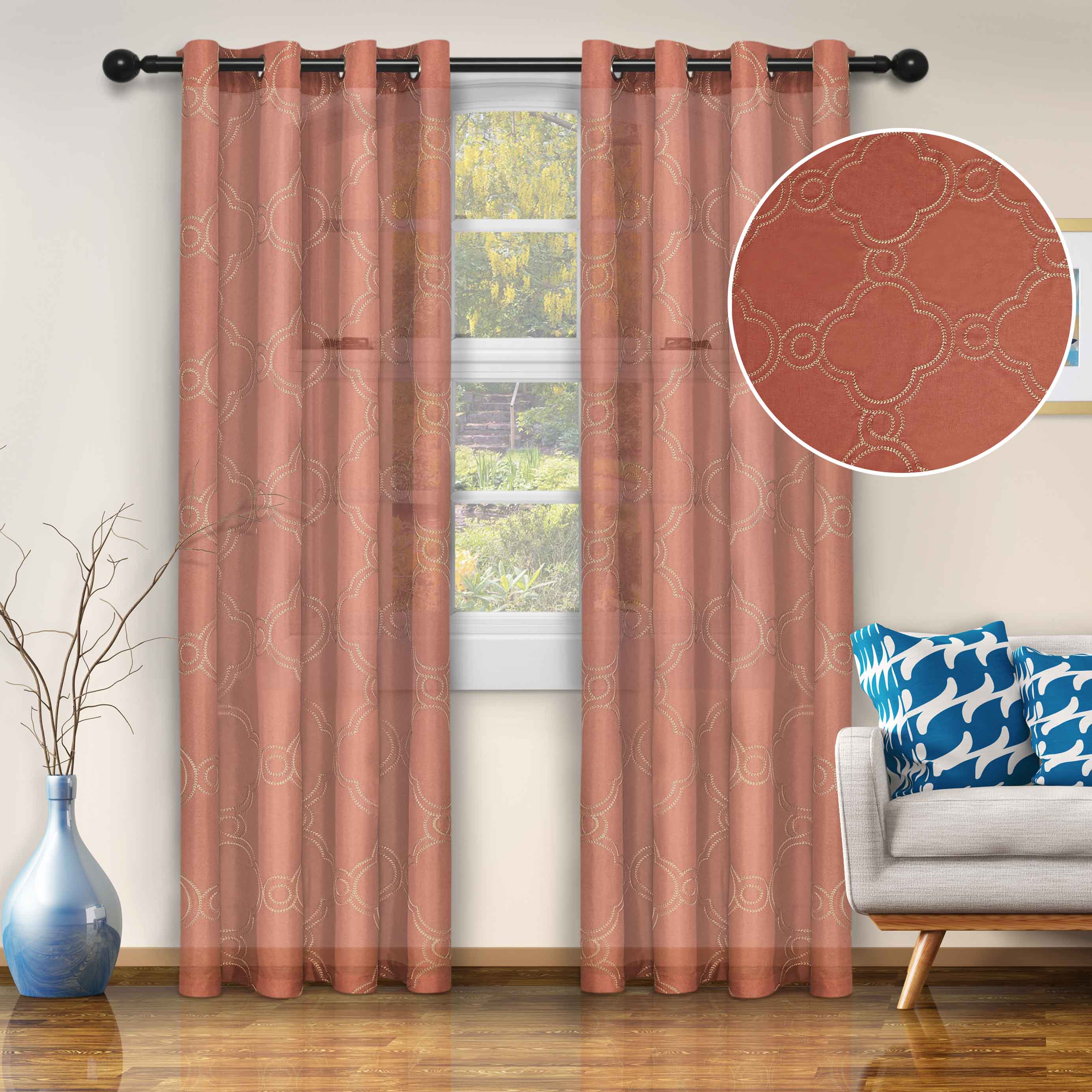 Embroidered Moroccan Sheer Grommet Curtain Set - Elegant Window Treatments for Living Room, Bedroom & Boho Home Decor