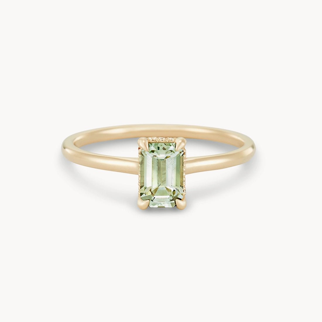 Unique 14K Yellow Gold Ring with Green Baguette Sapphire – Handcrafted One-of-a-Kind Jewelry for Women, Perfect for Weddings, Anniversaries & Special Occasions