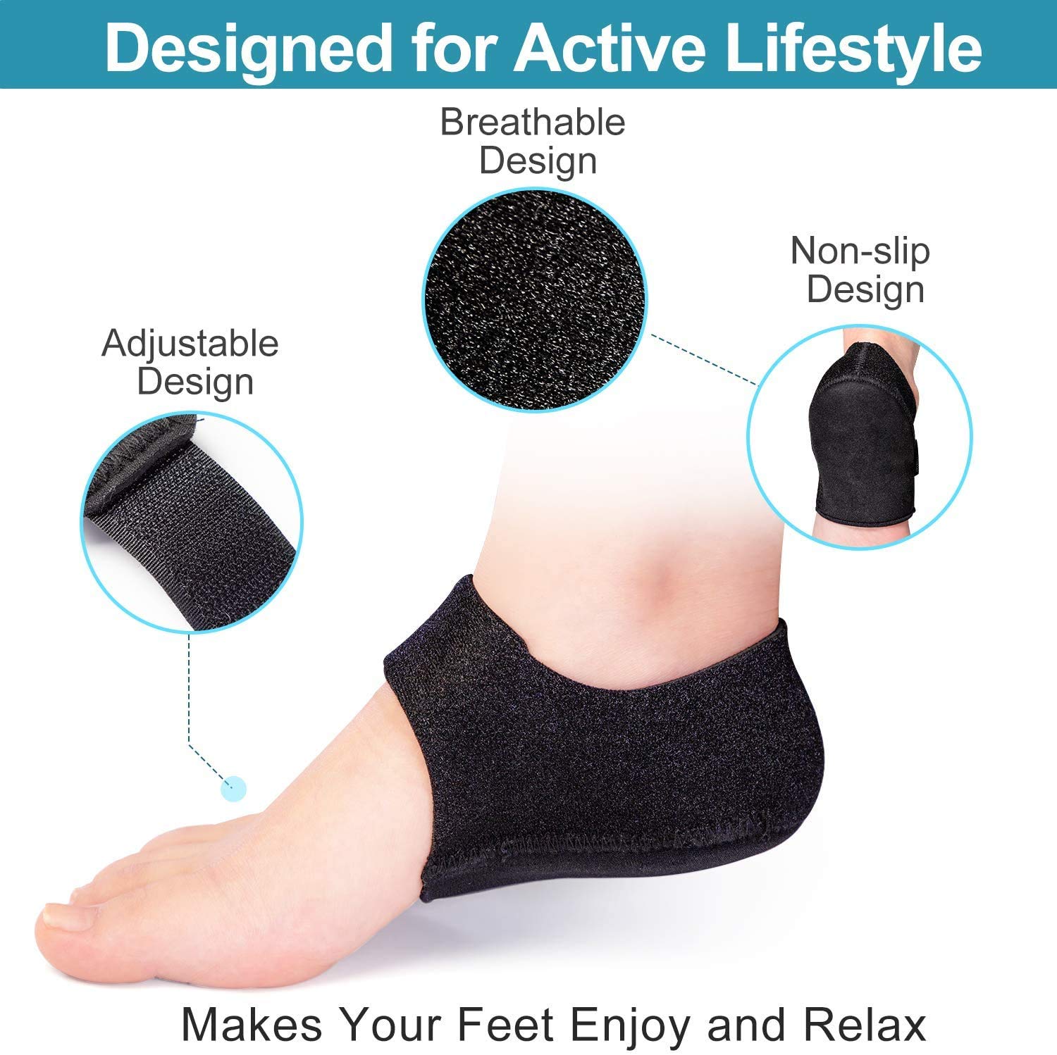 Plantar Fasciitis Heel Cups for Heel Pain Relief - Updated Support Sleeves for Men & Women (Black, Size M 5-8/W 6-9.5) - Ideal for Running, Walking, Work & Daily Comfort