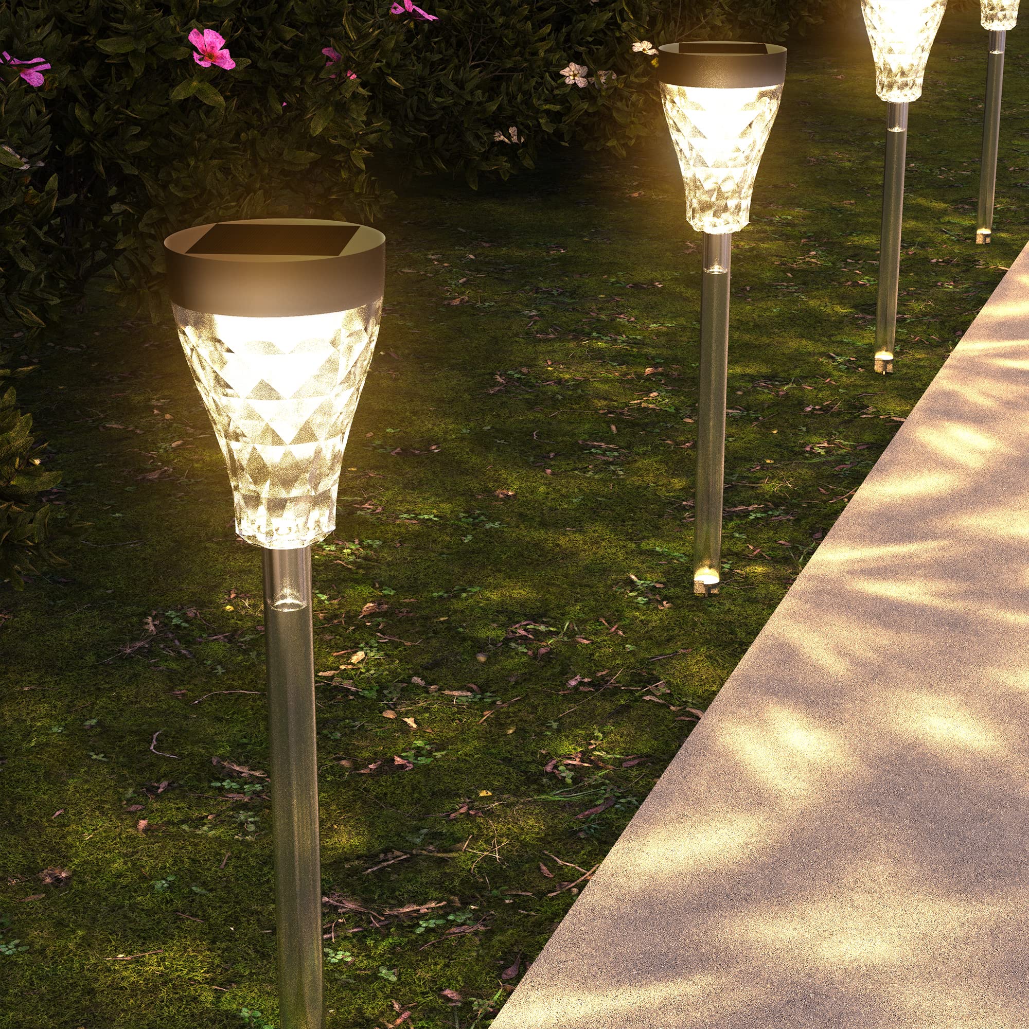 JACKYLED 6 Pack Solar Lights Outdoor Waterproof - IP65 Solar Pathway Lights with Ripple Glass, Warm White & Color Changing LED Landscape Lighting for Garden, Walkway, Backyard - Perfect for Patio, Driveway & Lawn Decor