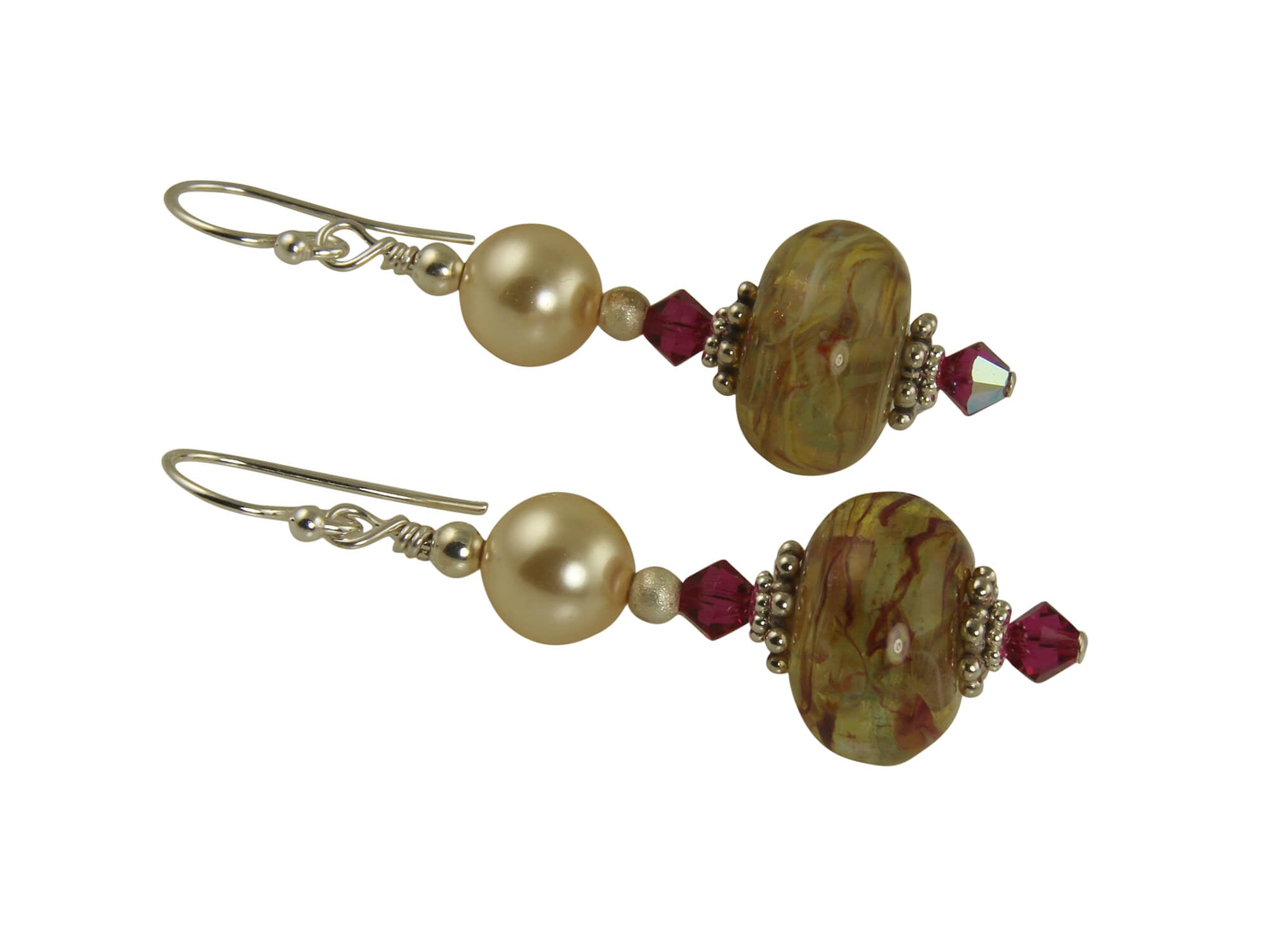Handmade Golden Ruby Swirls Lampwork Glass Earrings - Elegant Dangle Earrings for Women, Perfect for Parties, Weddings & Special Occasions