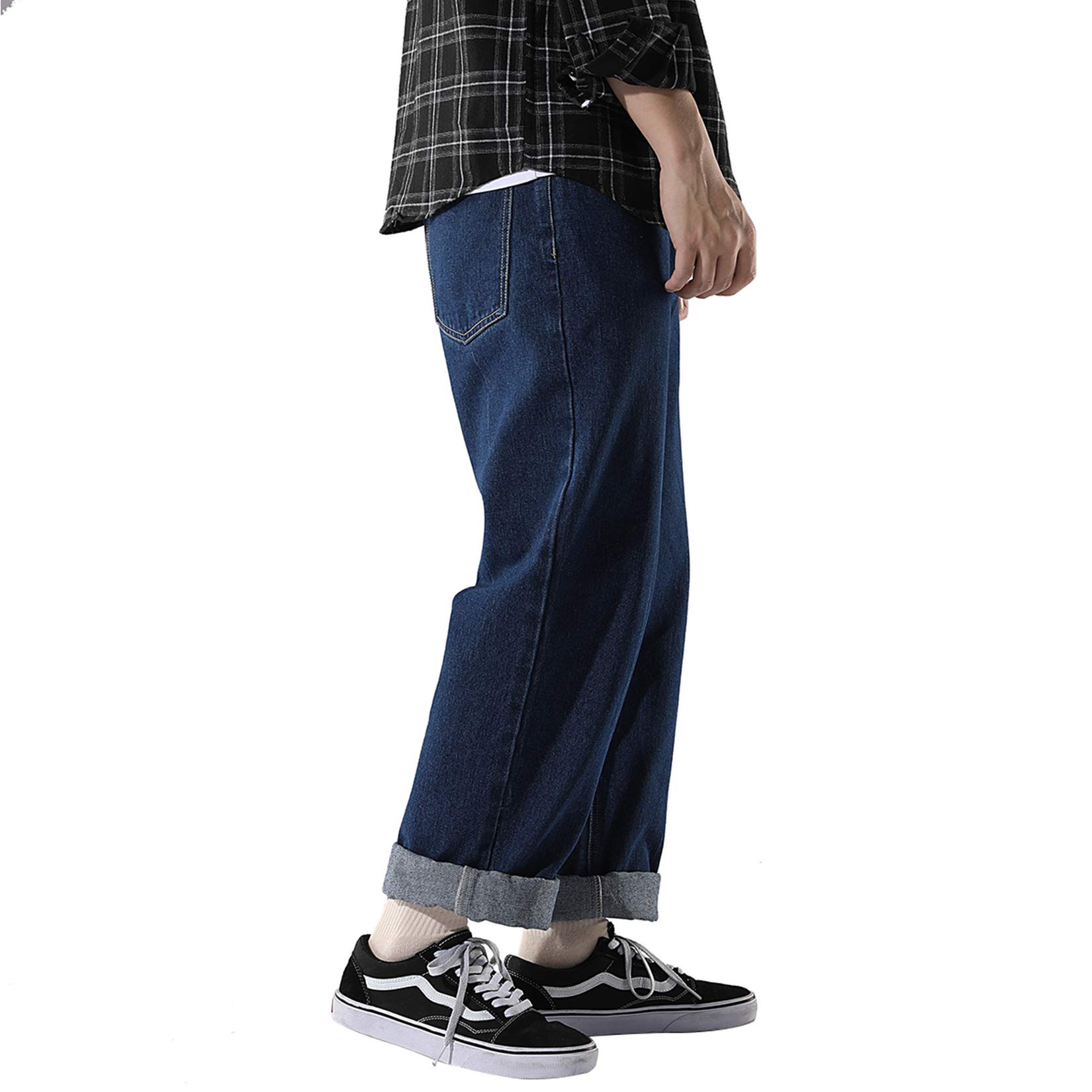 DOSLAVIDA Men's Work Jeans - Casual Hip Hop Cargo Pants, Loose Fit Straight Wide Leg Cotton Denim Trousers with Zipper | Durable for Construction, Streetwear & Everyday Wear