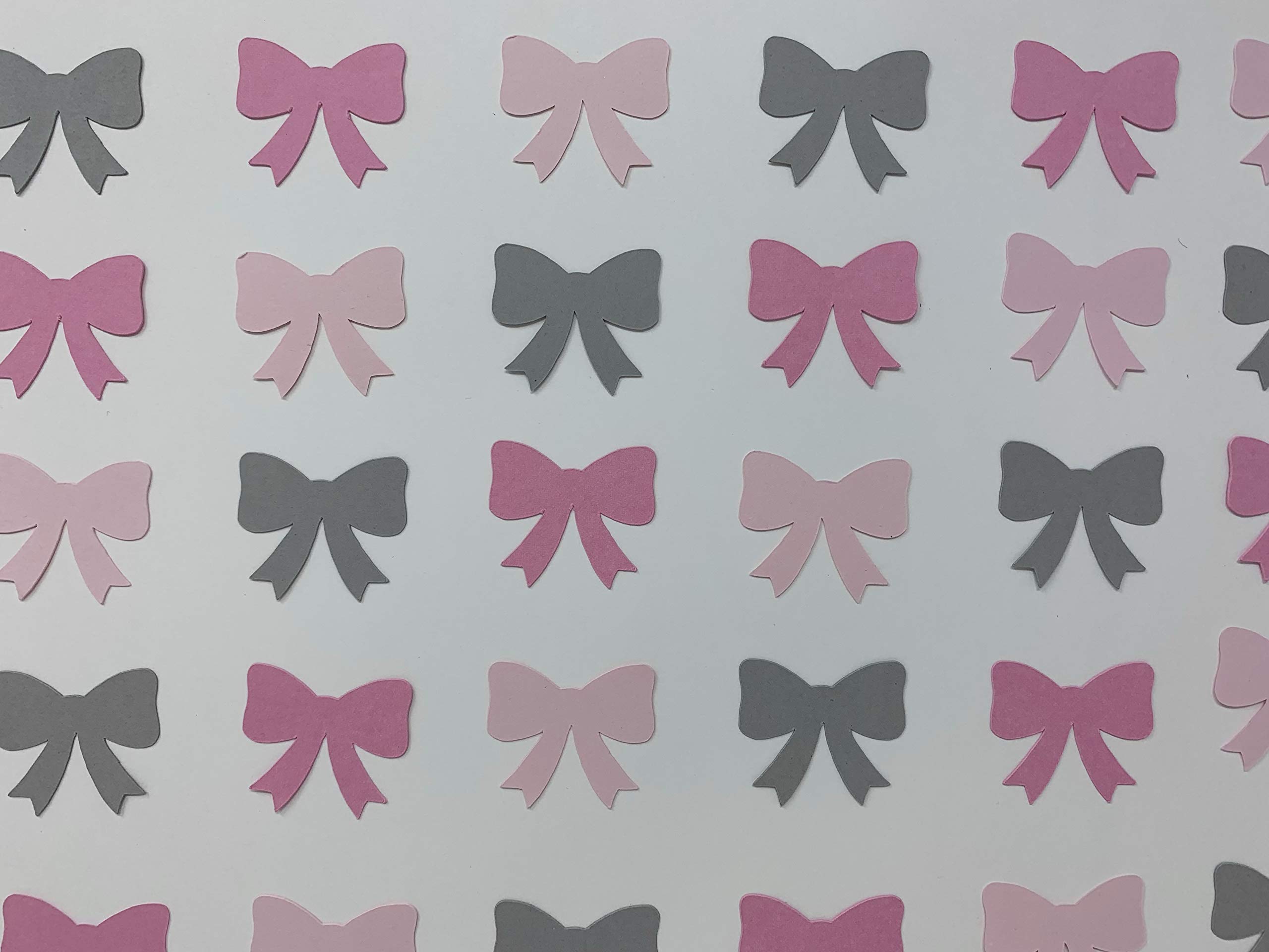 Pink and Grey Bow Confetti - 300pcs Baby Shower Decorations for Girls - Gender Reveal Party Supplies - Perfect for Baby Shower, Birthday Party, and Nursery Decor