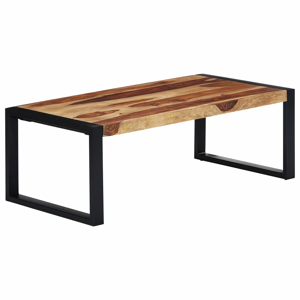Solid Sheesham Wood Coffee Table with Metal Frame - 43.3