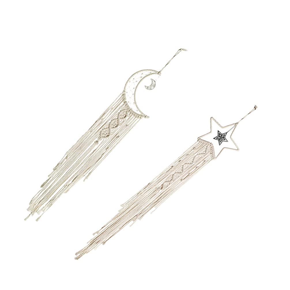 Bohemian Moon Dream Catcher with String Lights - 2PCS Woven Moon Star Wall Decor for Bedroom, Living Room, Wedding | Home Decor, Moon Tapestry, Night Light for Cozy Ambiance & Meditation Space