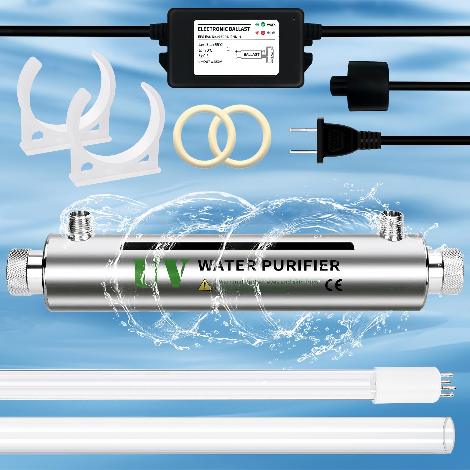 UV Water Filter Add-on Kit for Under Sink Water Filtration Systems | 2GPM 21W 110V Ultraviolet Water Purifier & Sterilizer | Whole House Water Purification | Perfect for Kitchen, Bathroom & RV Use