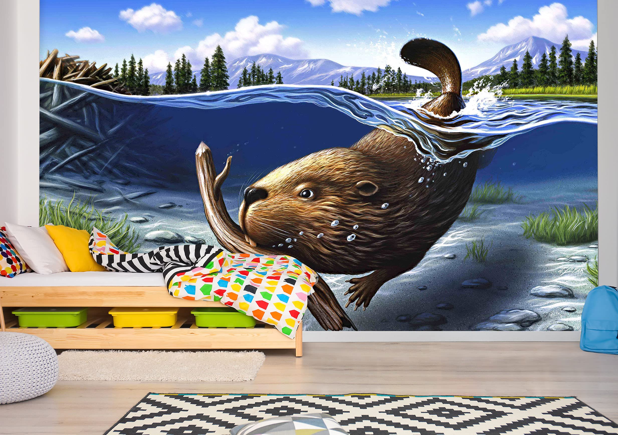 3D Otter Wall Decal - Self-Adhesive Removable Vinyl Wallpaper Mural (205