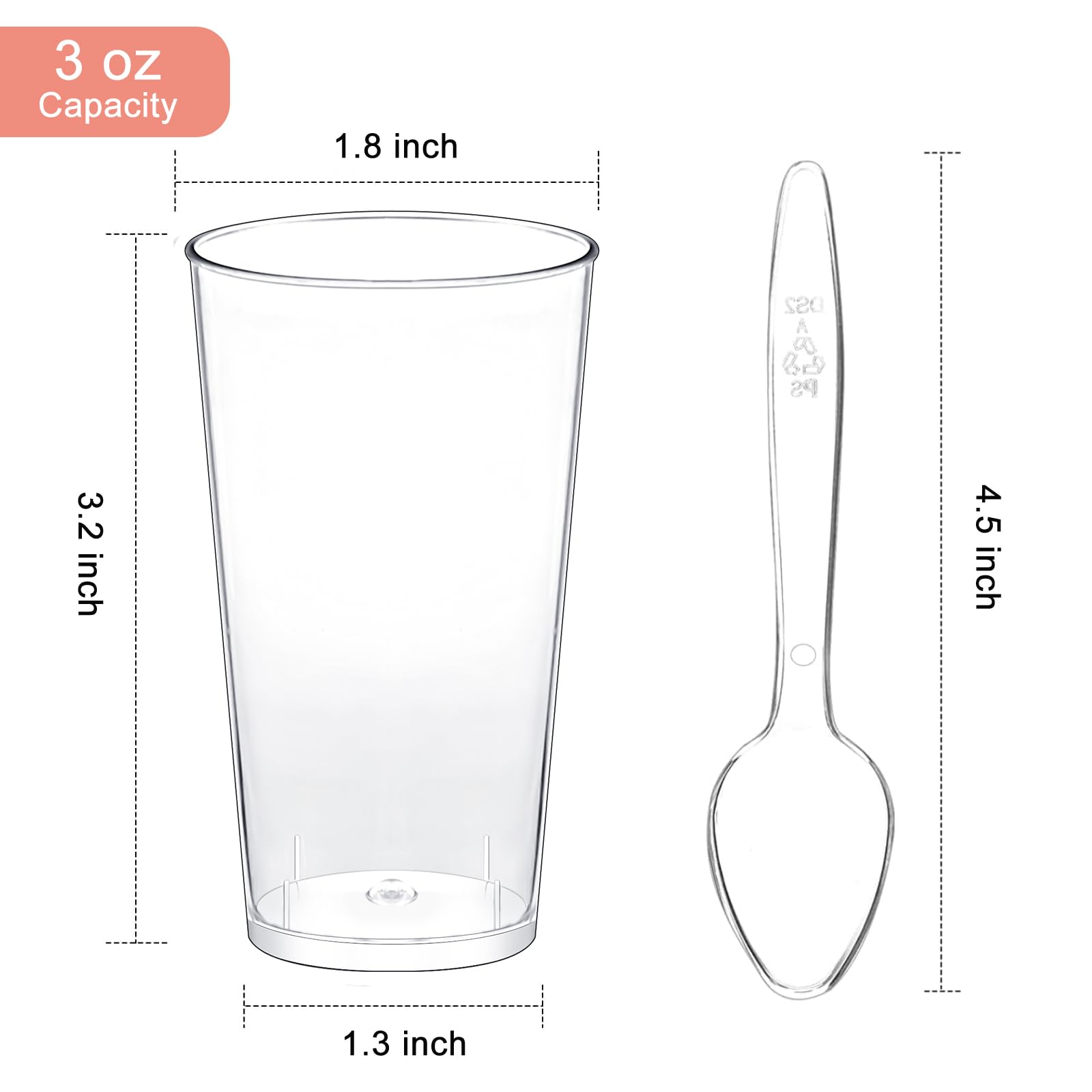 50 Pack 3 oz Clear Plastic Dessert Cups with Spoons - Mini Shooter Cups for Cheesecake, Pudding, Mousse, Appetizers - Perfect for Parties, Catering & Home Baking