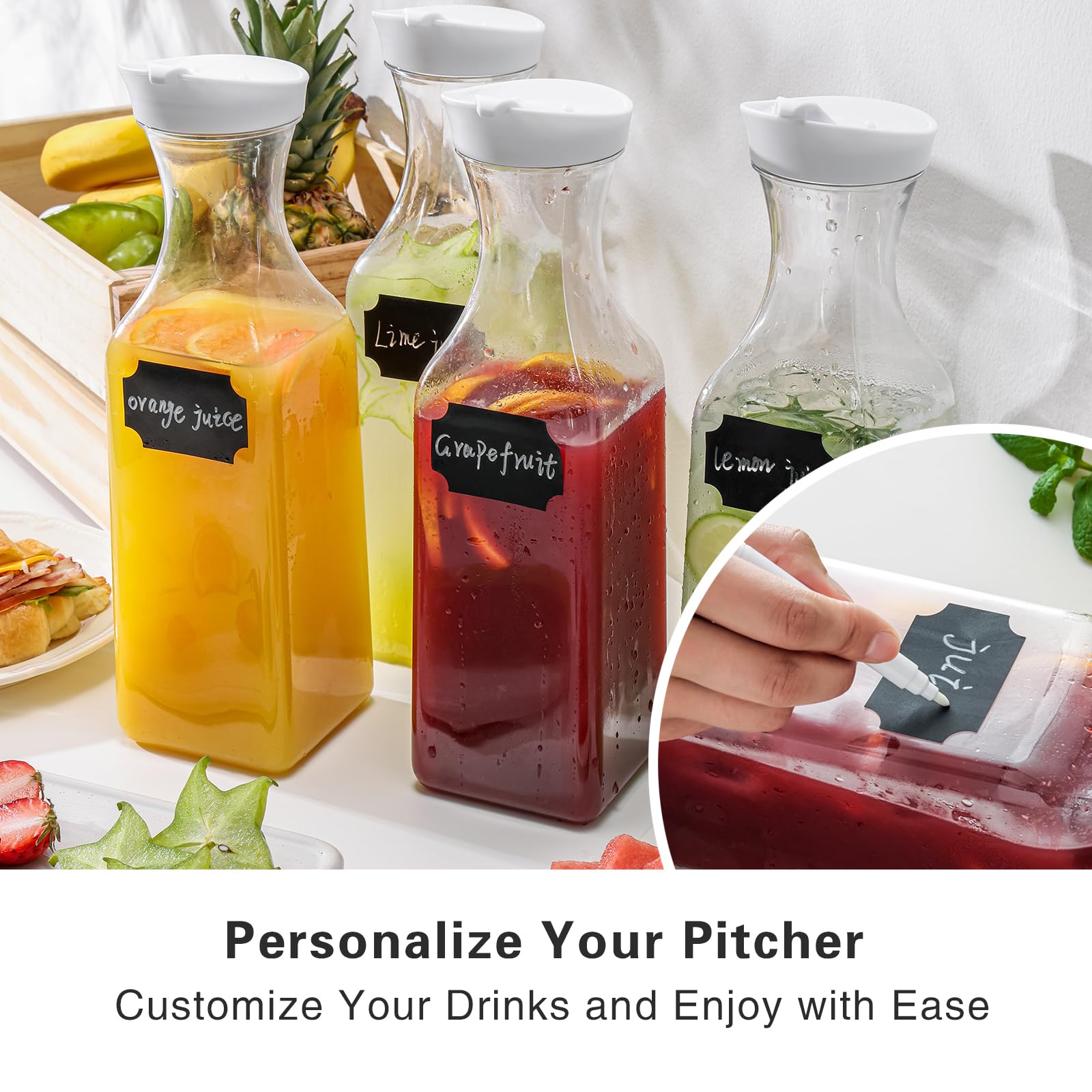 50 Oz BPA-Free Square Plastic Water Carafe with Lids - 4 Pack for Mimosa Bar, Drinks, Milk, Iced Tea & Juice Storage - Perfect for Refrigerator, Parties, Catering & Home Use (Not Dishwasher Safe)