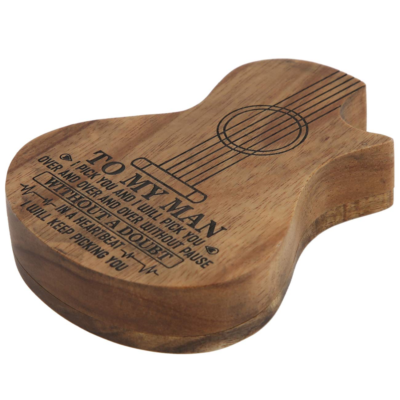 Premium Wooden Guitar Pick Case with 3 Plectrums - Compact Storage Box for Guitar Accessories | Perfect for Musicians, Guitarists & Travel Use