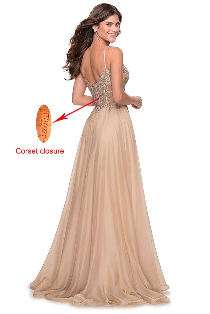 Elegant Plus Size Long V-Neck Chiffon Bridesmaid Dress with Beaded Lace Appliques - Formal Evening Gown Size 20 in Silver | Perfect for Weddings, Proms & Special Occasions