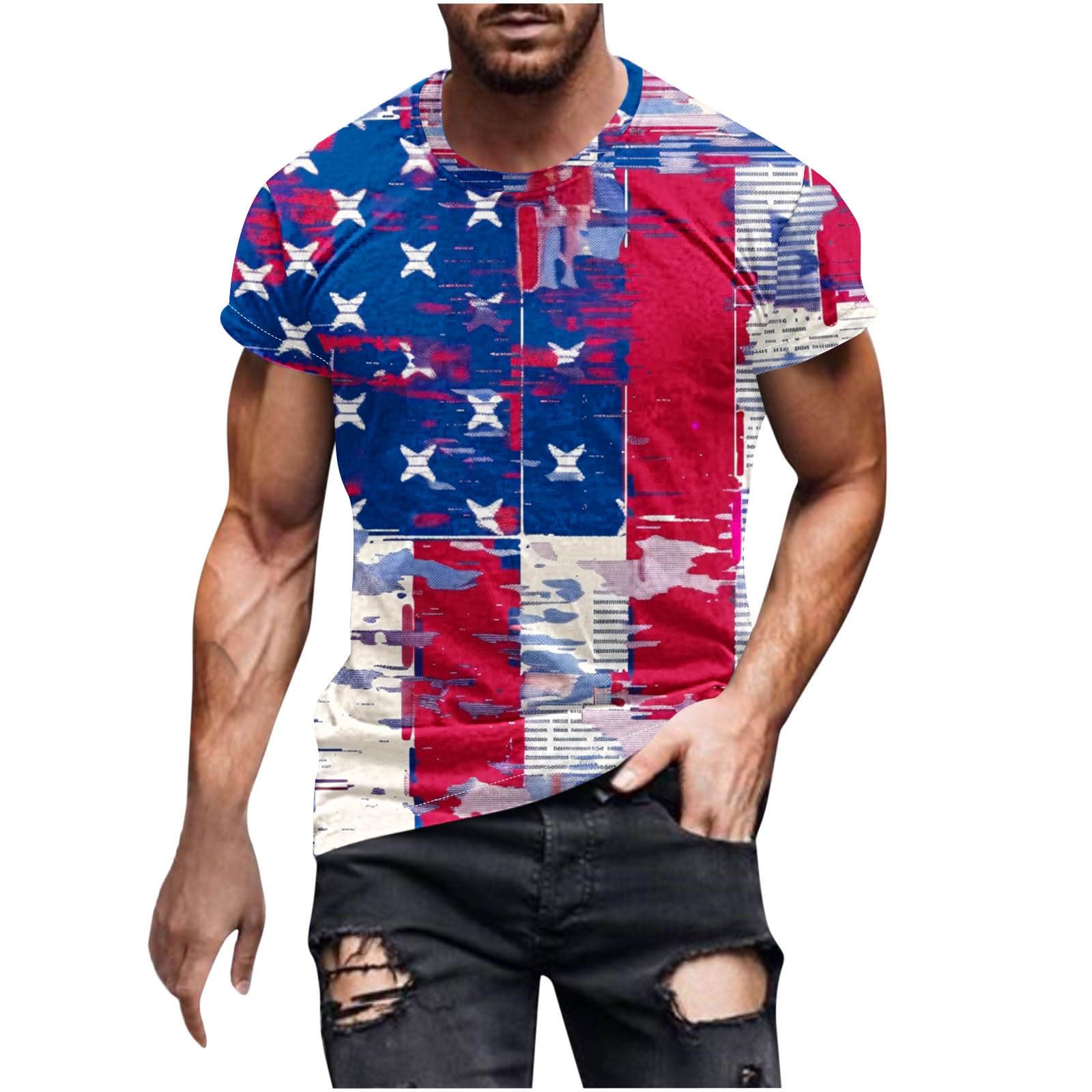 American Flag Graphic T-Shirts for Men - Patriotic 4th of July Short Sleeve Tees | Summer Casual Wear & Independence Day Celebration Outfits