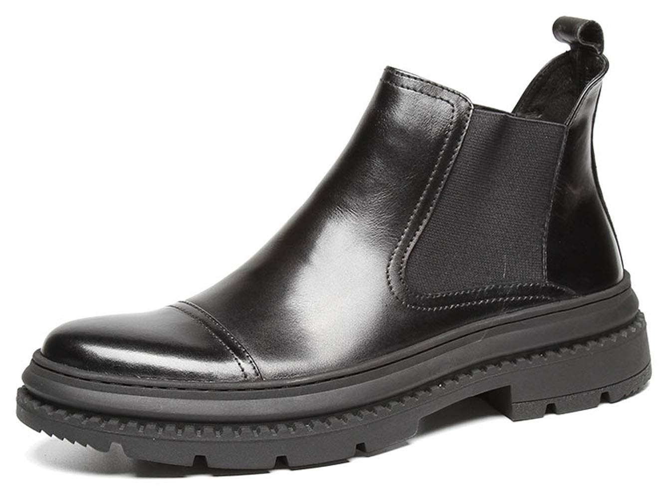 Santimon Men's Leather Chelsea Boots - Stylish Ankle Dress Boots with Cap Toe for Business & Casual Wear - Perfect for Office, Date Night & Fall Fashion (Black)