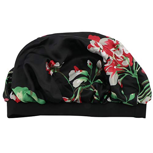 Women's Elastic Sleeping Cap - Soft Night Hat for Home & Travel (Black)