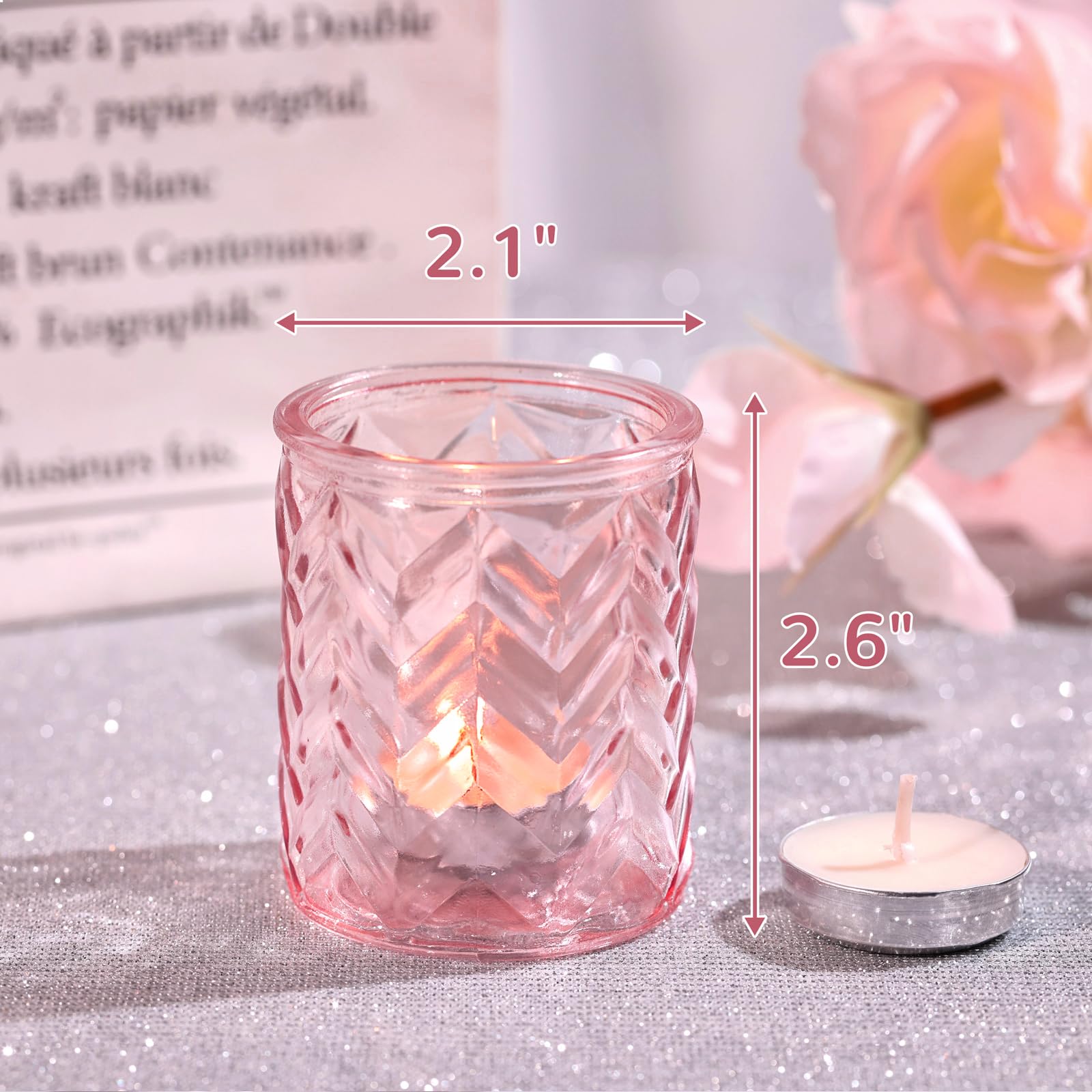 12 Pack Pink Glass Candle Holders - Elegant Votive Tealight Holders for Wedding, Baby Shower & Mother's Day Decor - Romantic Table Centerpiece for Home, Party & Special Occasions