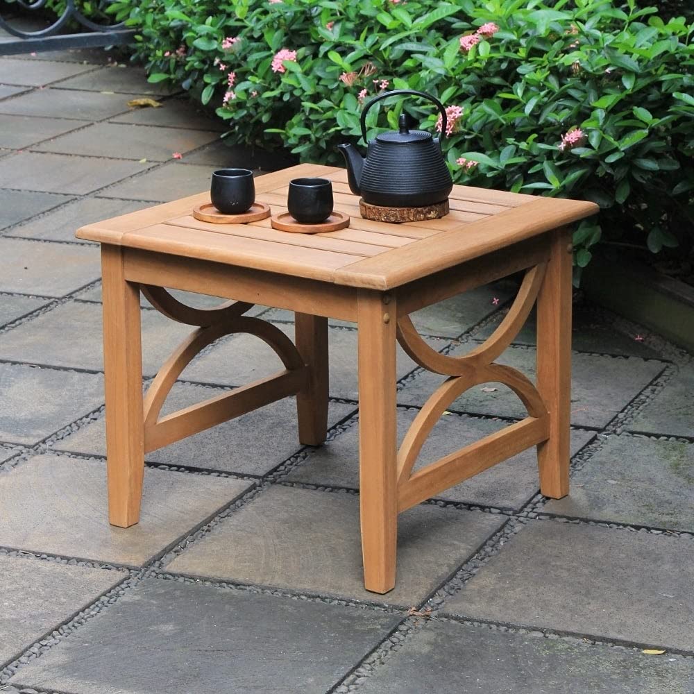 Cambridge Casual Chester Patio Side Table - Natural Teak Wood Outdoor Coffee Table for Garden, Deck, Poolside & Patio Furniture
