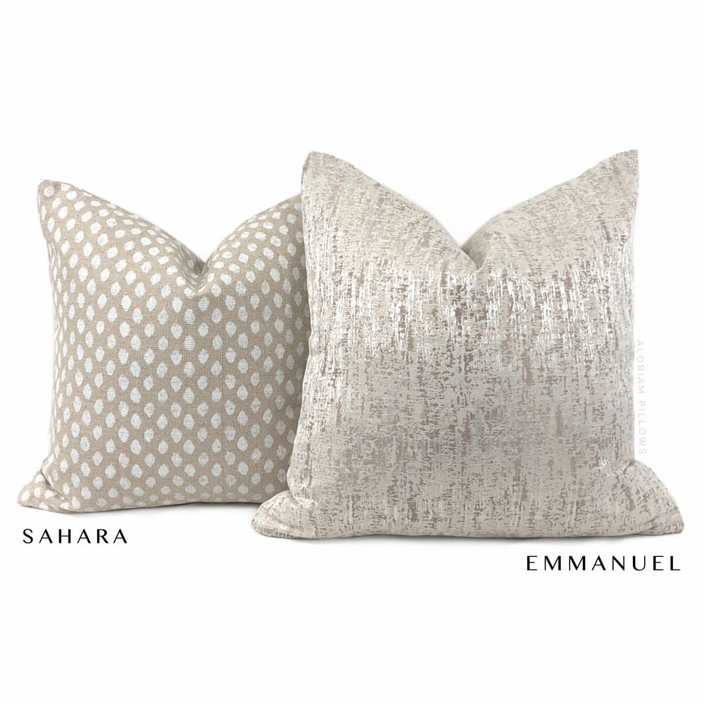 Sahara Chalk White Ikat Dots Beige Pillow Cover - Bohemian Decorative Throw Pillow Case for Sofa, Bed, Couch - Made from Premium Lacefield Designs Fabric