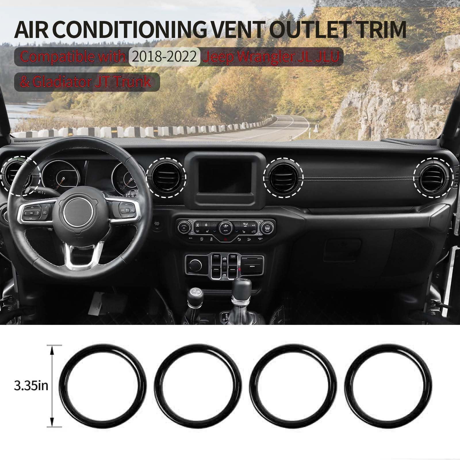Jeep JL Dash Air Vent Outlet Bezel & Ventilation Grille Trim - ABS Black Interior Accessory for 2018-2023 Jeep Wrangler JL/JLU & Gladiator JT - Perfect for Off-Roading & Custom Interior Upgrades