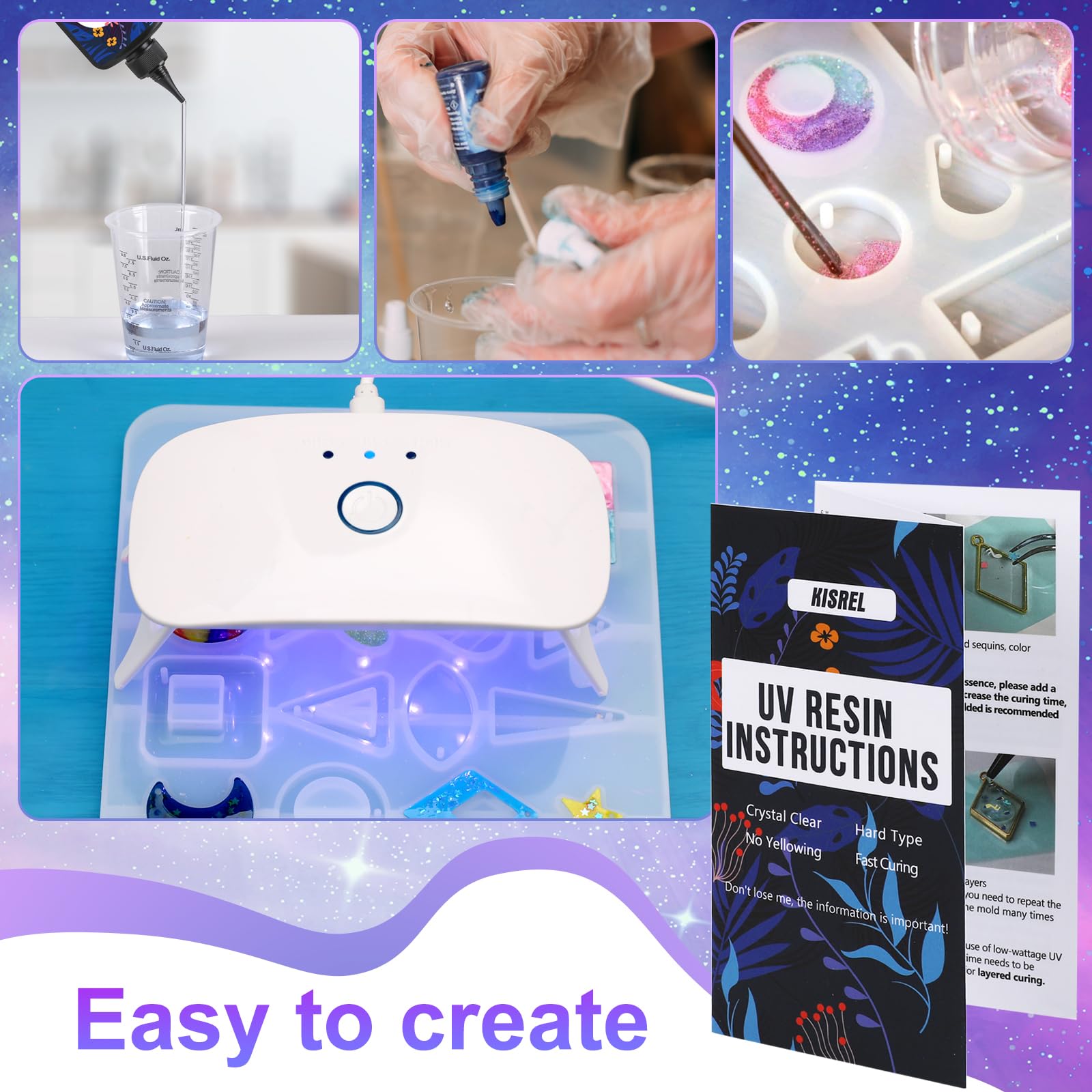 300g UV Resin Jewelry Making Kit - Crystal Clear DIY Resin Starter Kit with UV Light & Molds for Keychains, Earrings, Pendants - Perfect for Crafting, Gift Making & Home Decor Projects