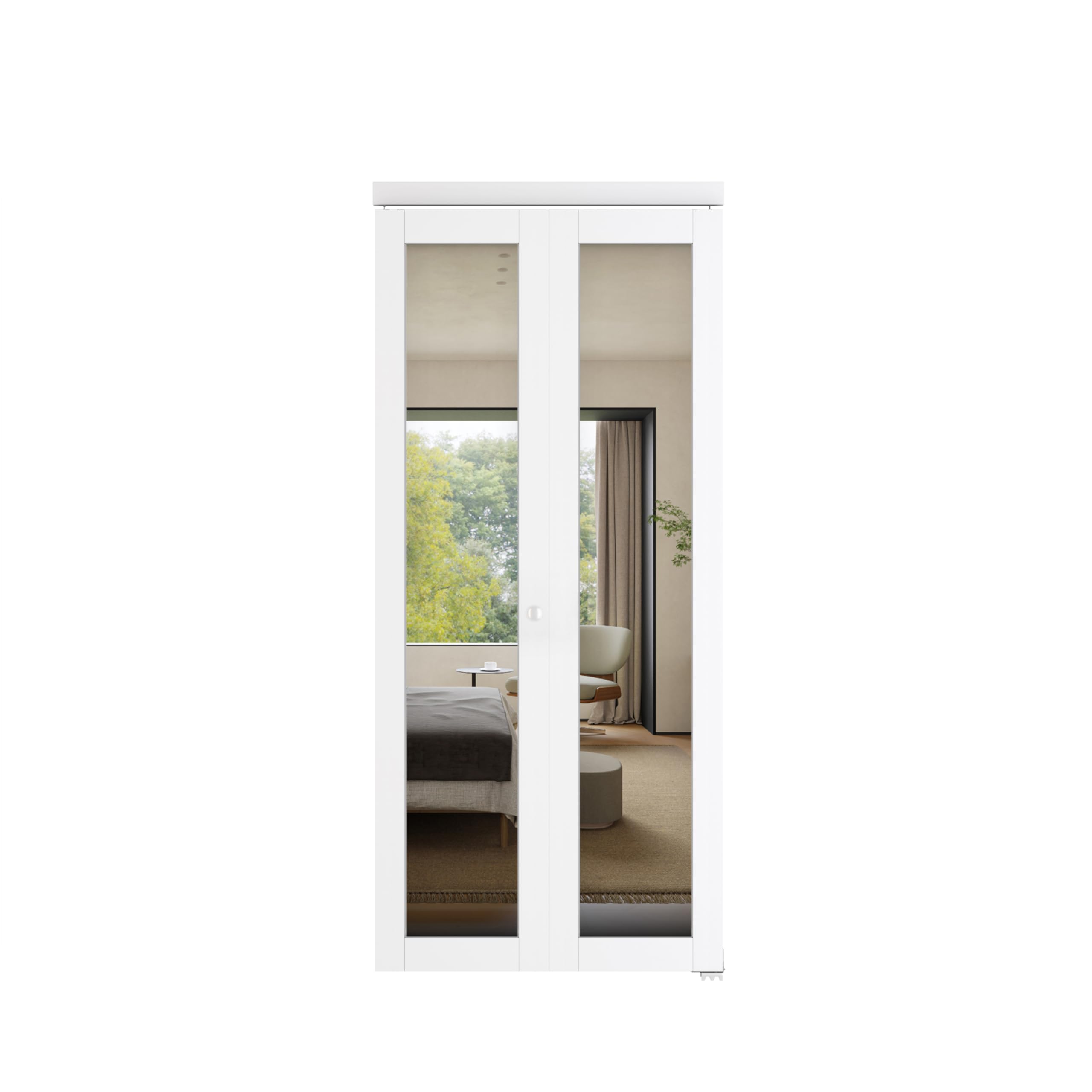 White Bi-Fold Mirror Closet Door for 36