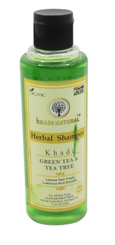 Khadi Natural Green Tea Tree Shampoo 210ml - Herbal Hair Cleanser for Scalp Health & Hair Growth | Sulfate-Free, Vegan Formula for Dry, Itchy Scalp & Dandruff Relief | Daily Use for Shiny, Strong Hair
