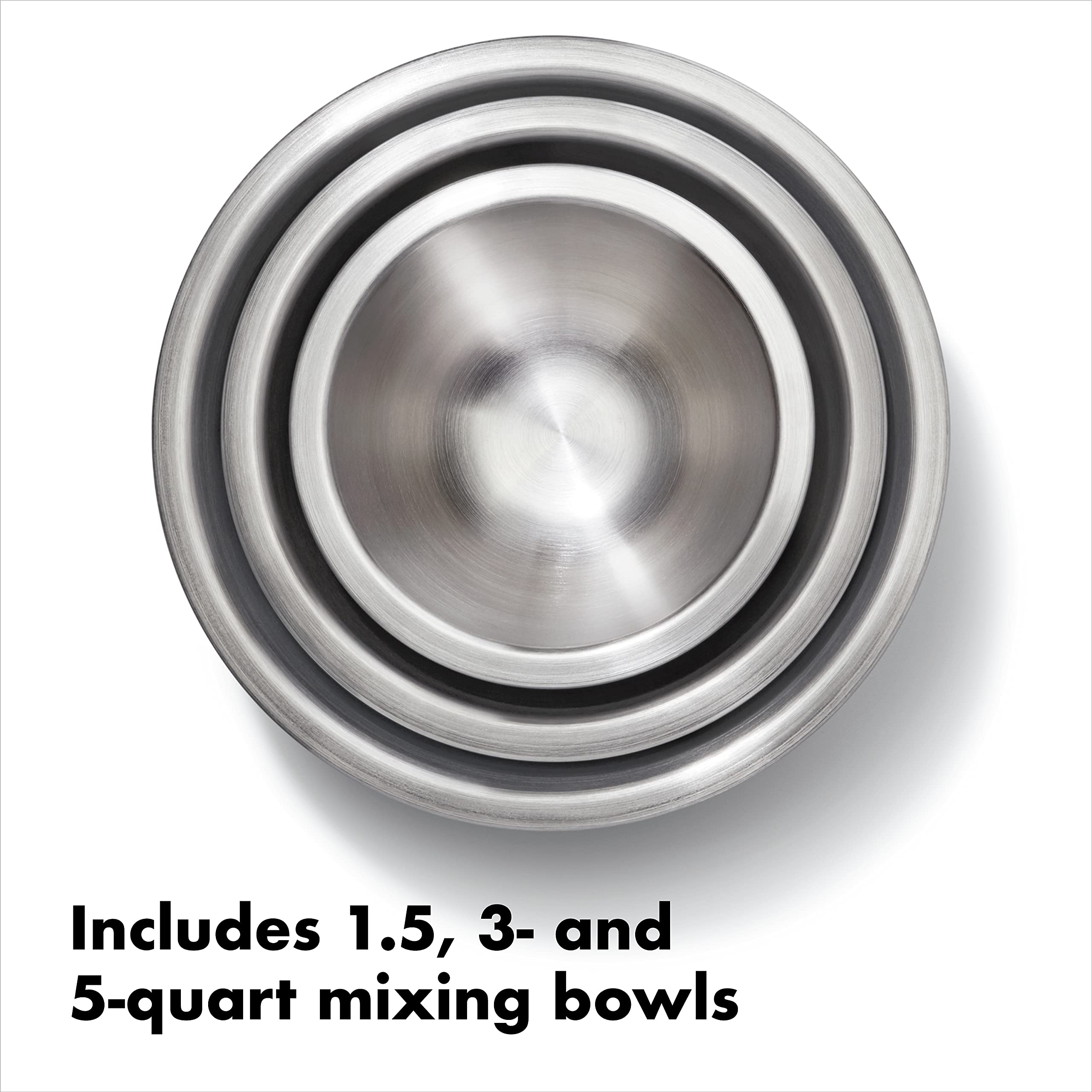 OXO Good Grips 3-Piece Stainless Steel Mixing Bowl Set with 2-Piece Plastic Cutting Boards - Durable Kitchen Essentials for Baking, Mixing & Food Prep - Perfect for Home Cooks & Professional Chefs