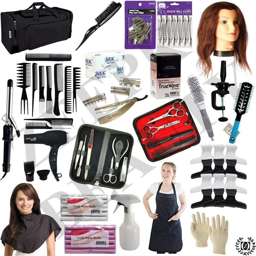 **Liberty Supply Cosmetology Student Kit – Professional Barber & Beauty Academy Training Set with 100% Natural Hair Mannequin Head – Perfect for Travel, Beginners, Cutting, Styling & Salon Practice**    *(Ideal for Cosmetology Students, Hair Styling Practice, Salon Training & Home Use)*