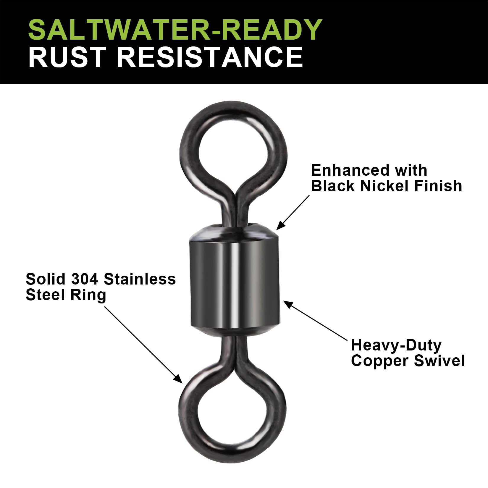 High Strength Rolling Barrel Fishing Swivels - Black Nickel Saltwater & Freshwater Fishing Tackle (20Lb to 350Lb) - Perfect for Deep Sea, Lake, and River Angling