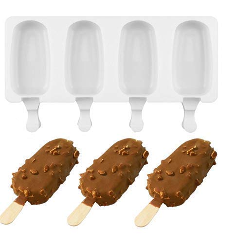 TERXA 4-Cavity Silicone Popsicle Mold with 50 Wooden Sticks - Reusable Ice Cream, Chocolate, Candy & Kulfi Molds for Homemade Treats - Perfect for Birthday Parties, Summer Snacks & DIY Desserts