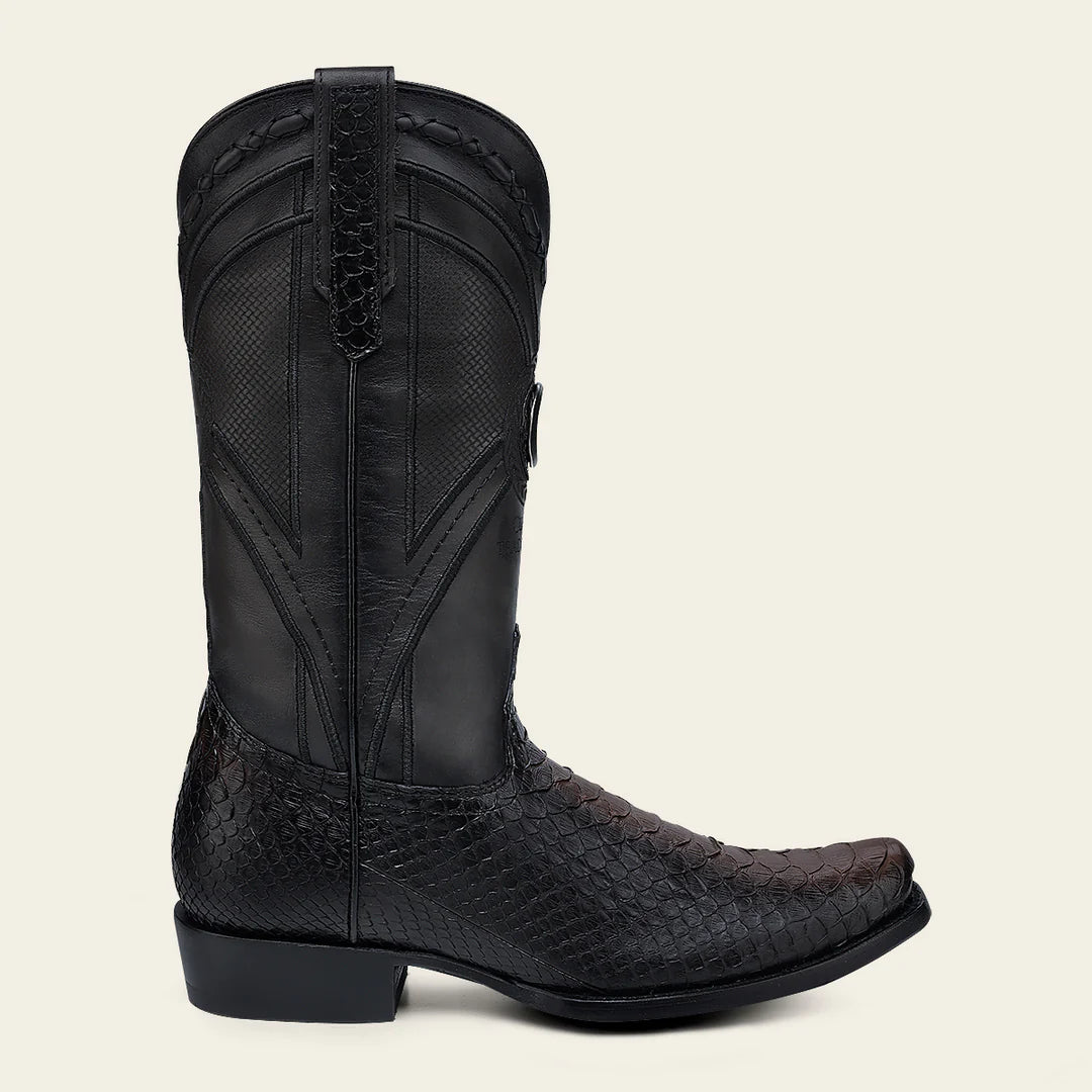 1J0APH Genuine Python Skin Western Cowboy Boots for Men - Premium Chocolate Brown Leather Rodeo & Country Style Footwear for Riding, Dancing & Outdoor Adventures