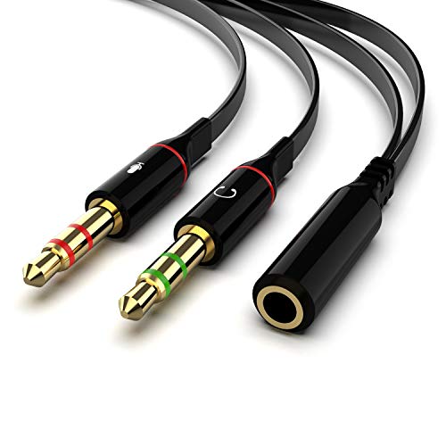 Premium 3.5mm Female to Dual 3.5mm Male Audio Splitter Cable - 2 Pack Black Headphone Adapter for PC, Laptop, Gaming Headsets | Stereo Microphone Jack Extension for Home Office, Streaming & Multi-Device Audio Sharing