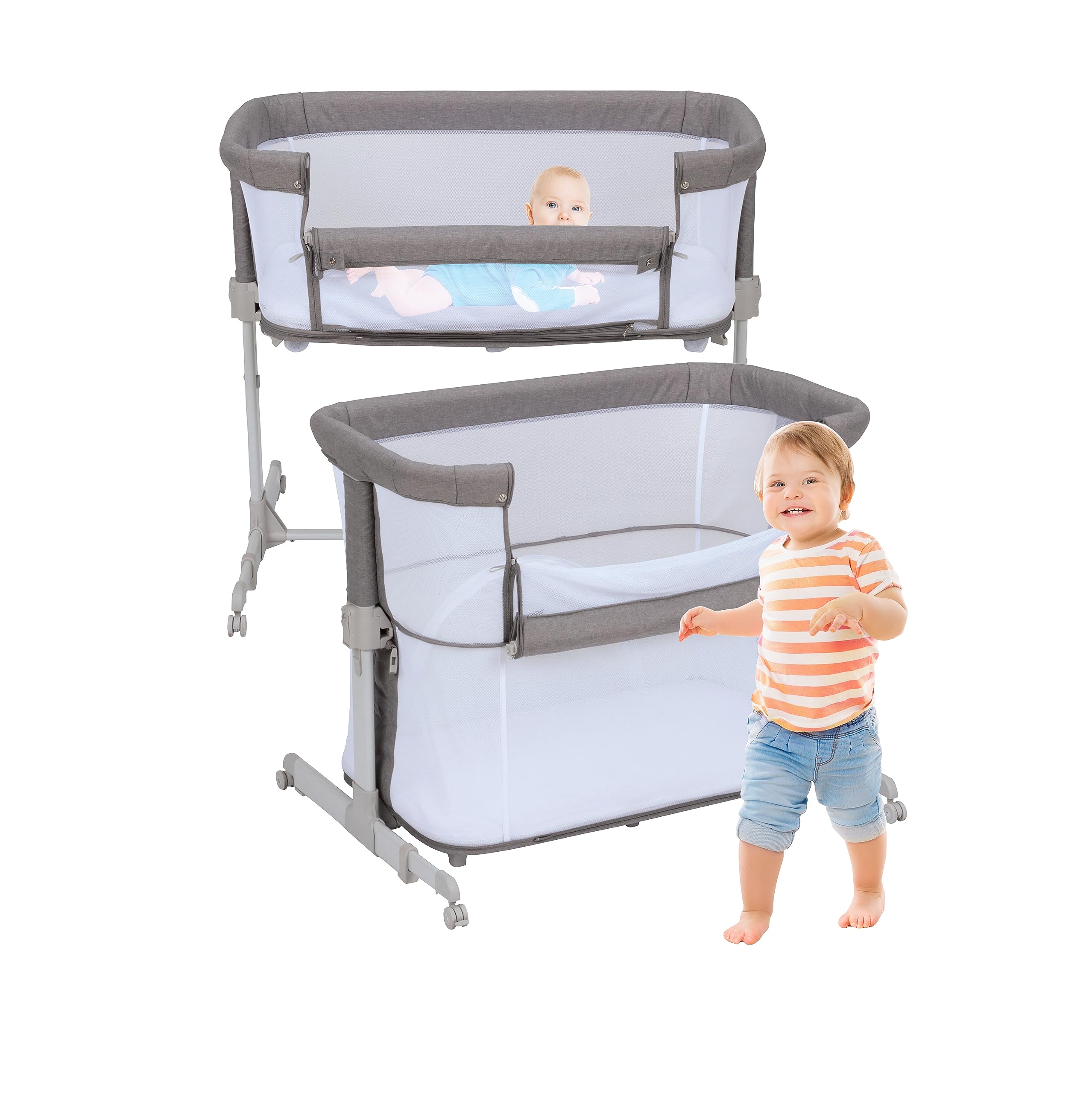OPTIMISK 4-in-1 Portable Baby Bassinet Sleeper & Crib Playpen - Breathable All-Mesh Design with Mattress & 4 Wheels - Safe for Newborns to 12 Months - Perfect for Nursery, Bedroom & Travel